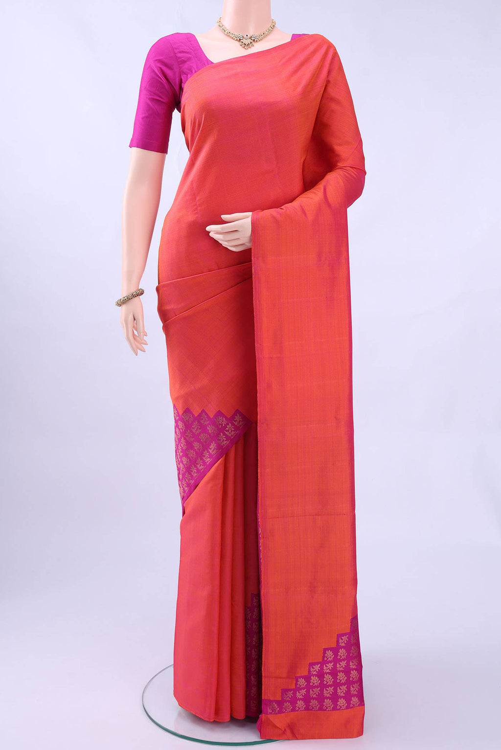 Brick Orange Kanchipuram Silk Saree