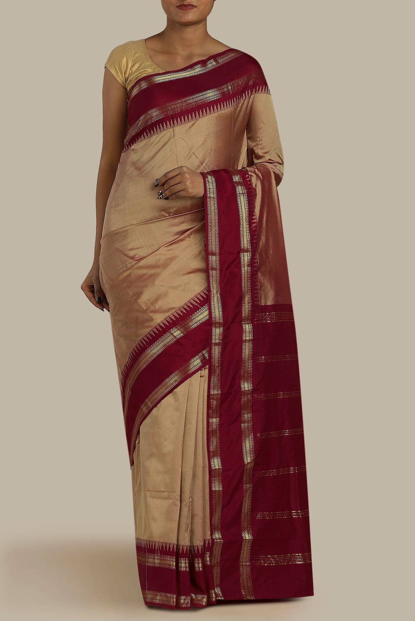 Beige Bangalore Silk Saree