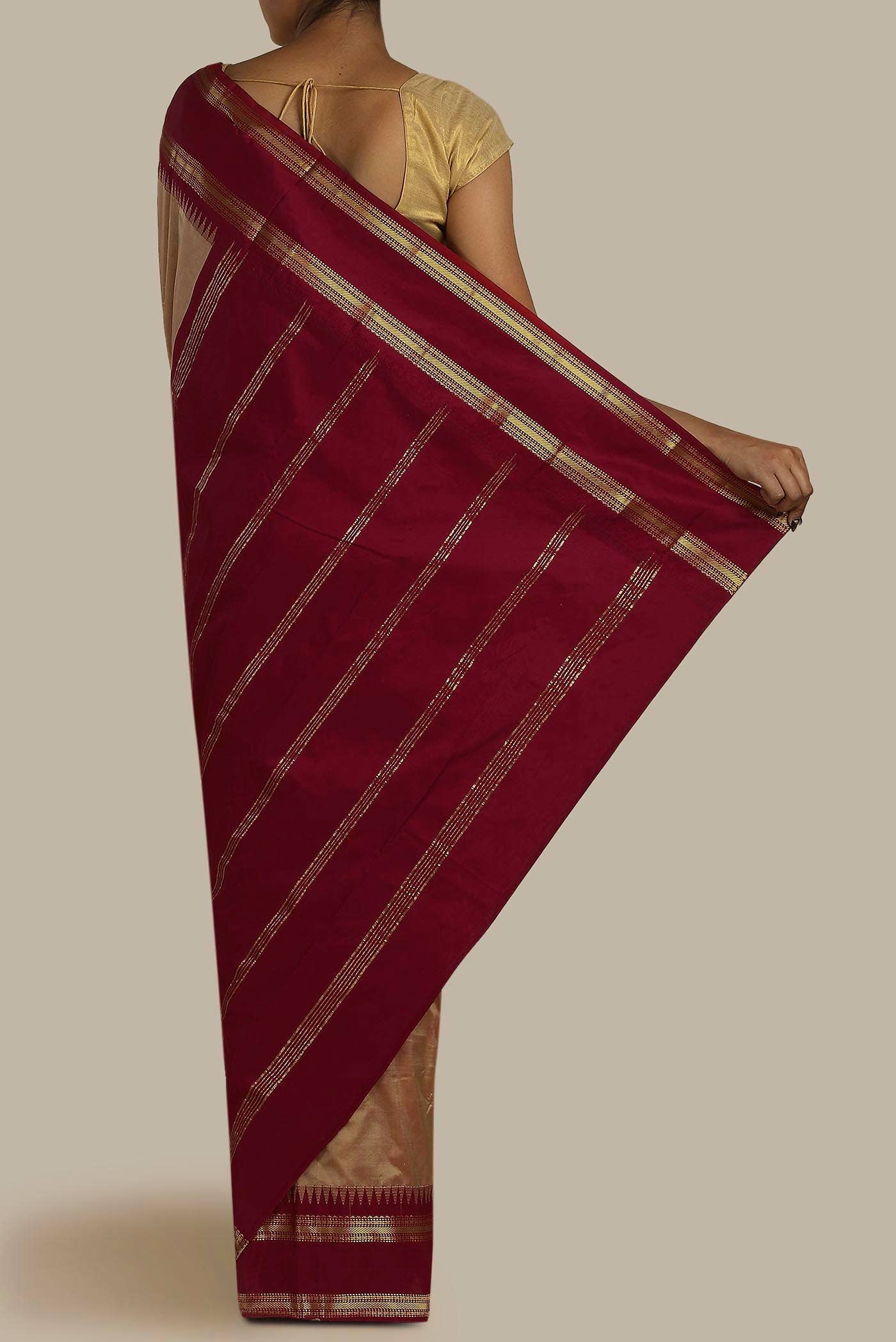 Beige Bangalore Silk Saree