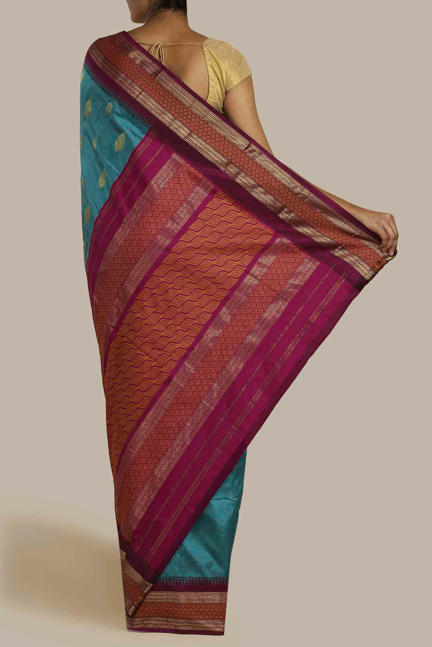 Blue Blended Bangalore Silk Saree