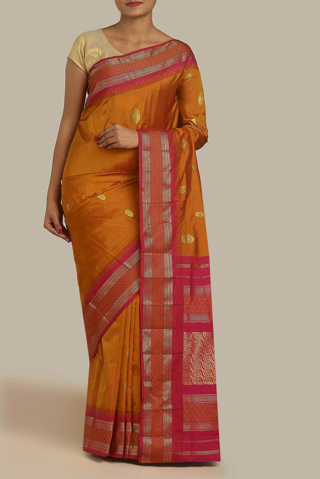 Orange Blended Bangalore Silk Saree