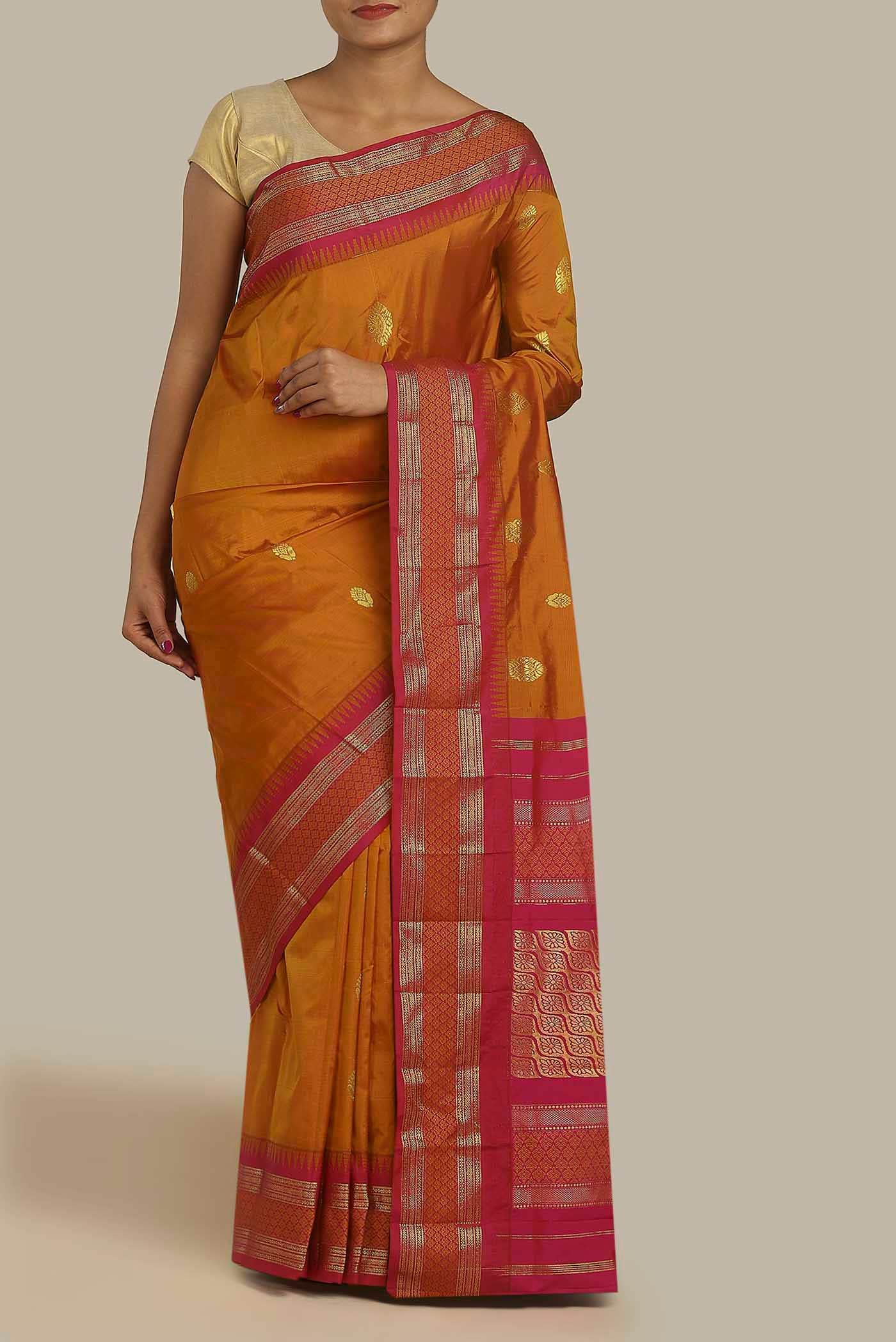 Orange Blended Bangalore Silk Saree