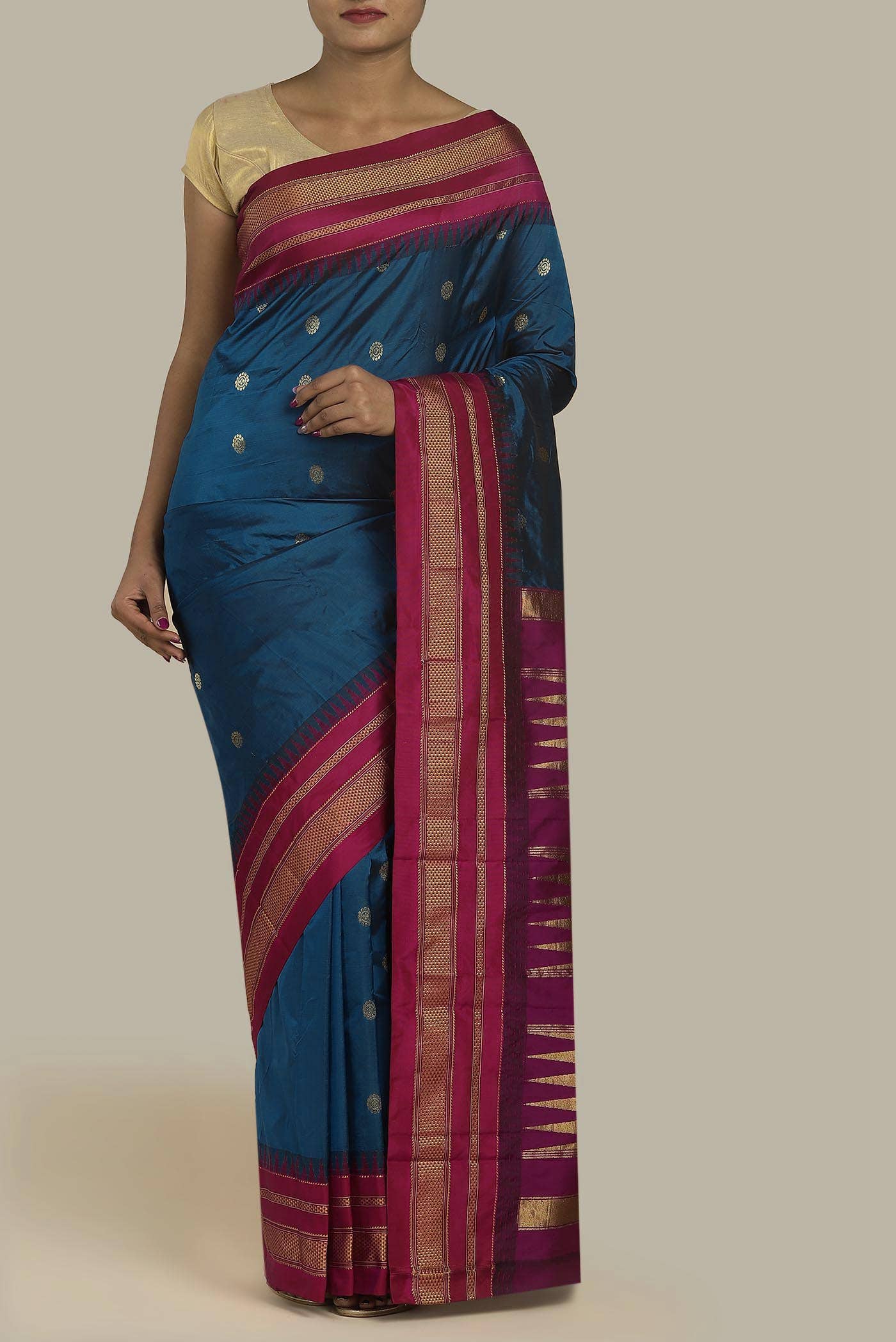 Blue Blended Bangalore Silk Saree