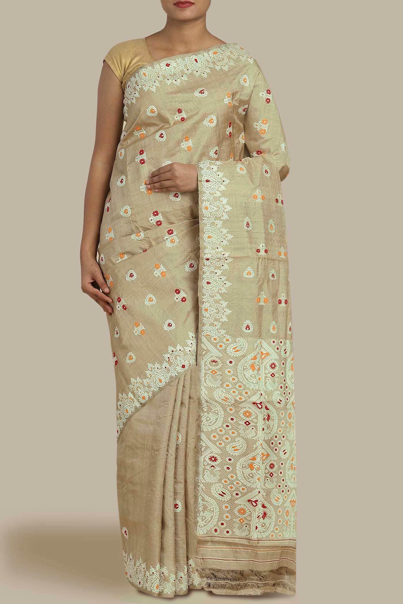 Beige Assam Silk Saree