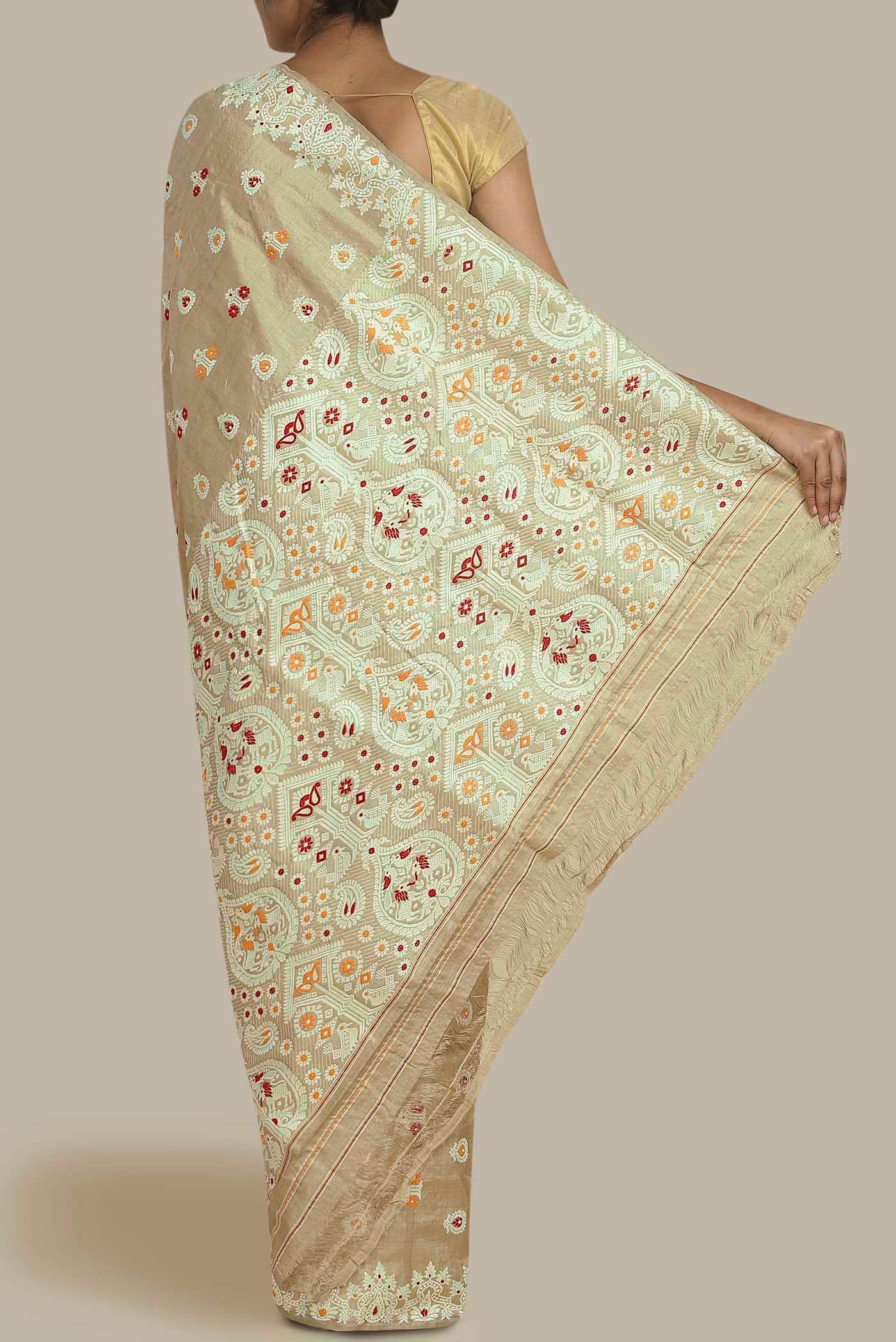 Beige Assam Silk Saree