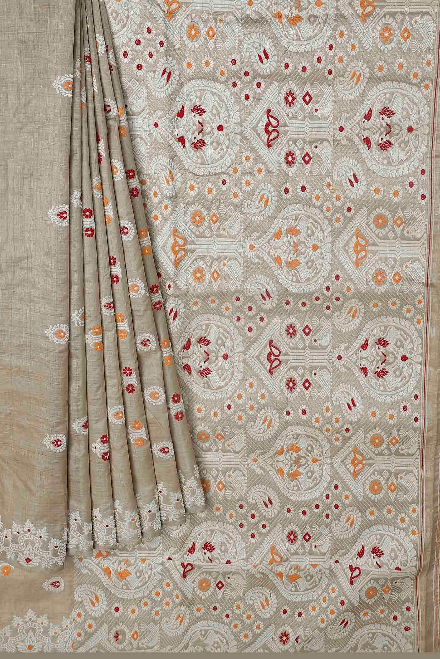 Beige Assam Silk Saree