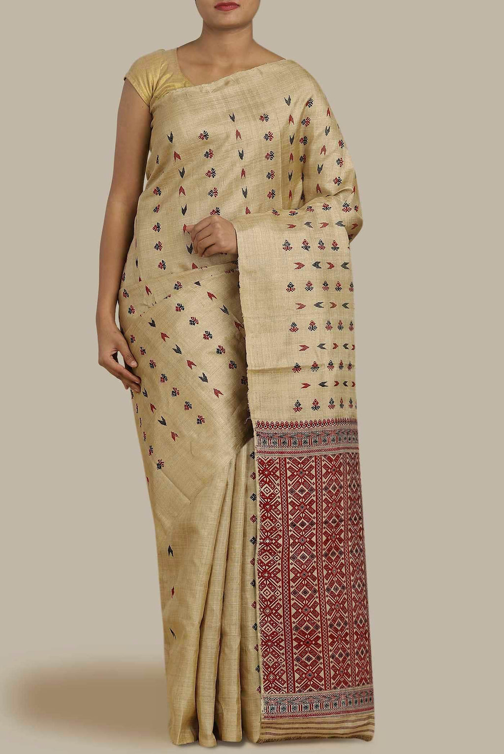 Beige Assam Silk Saree