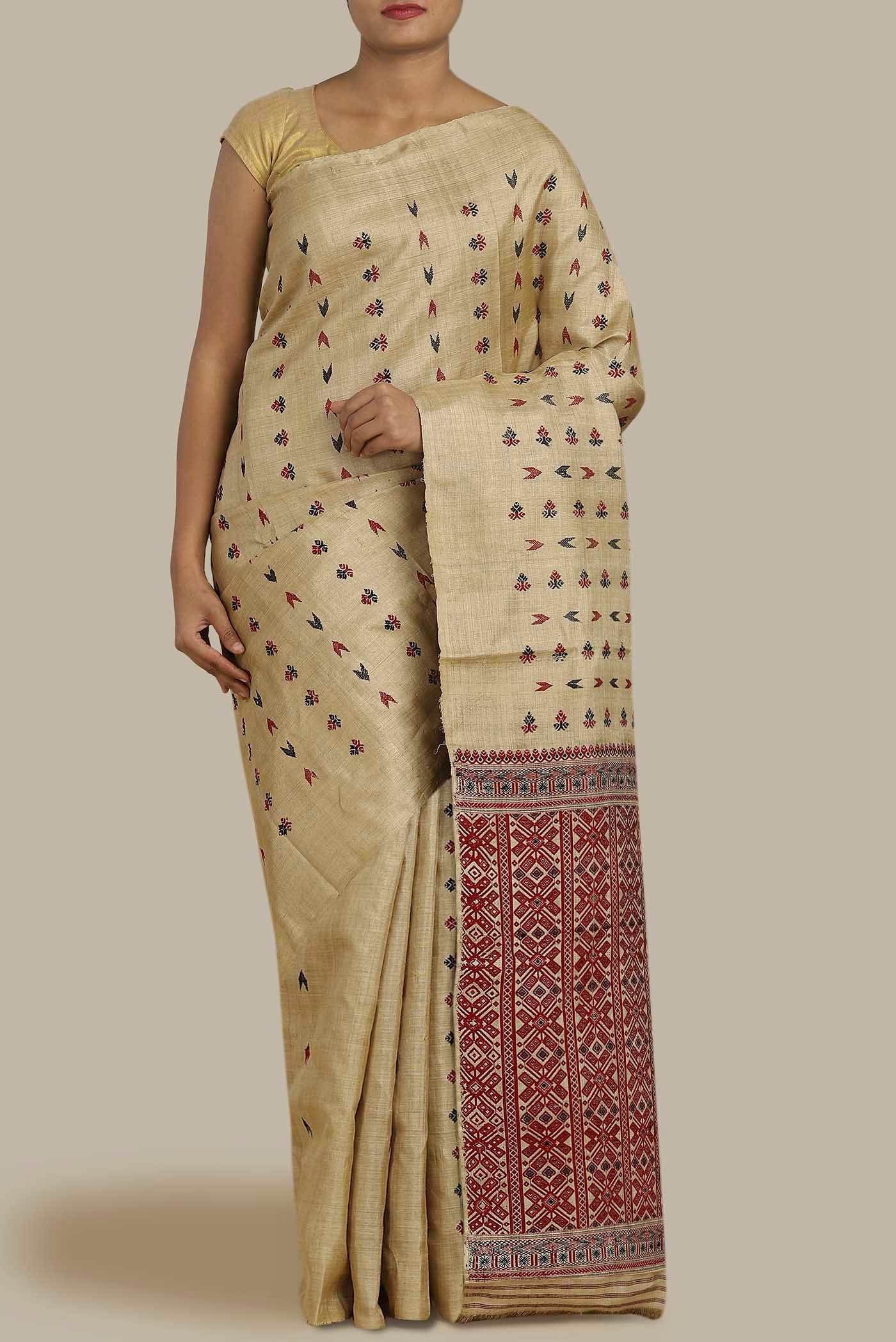 Beige Assam Silk Saree