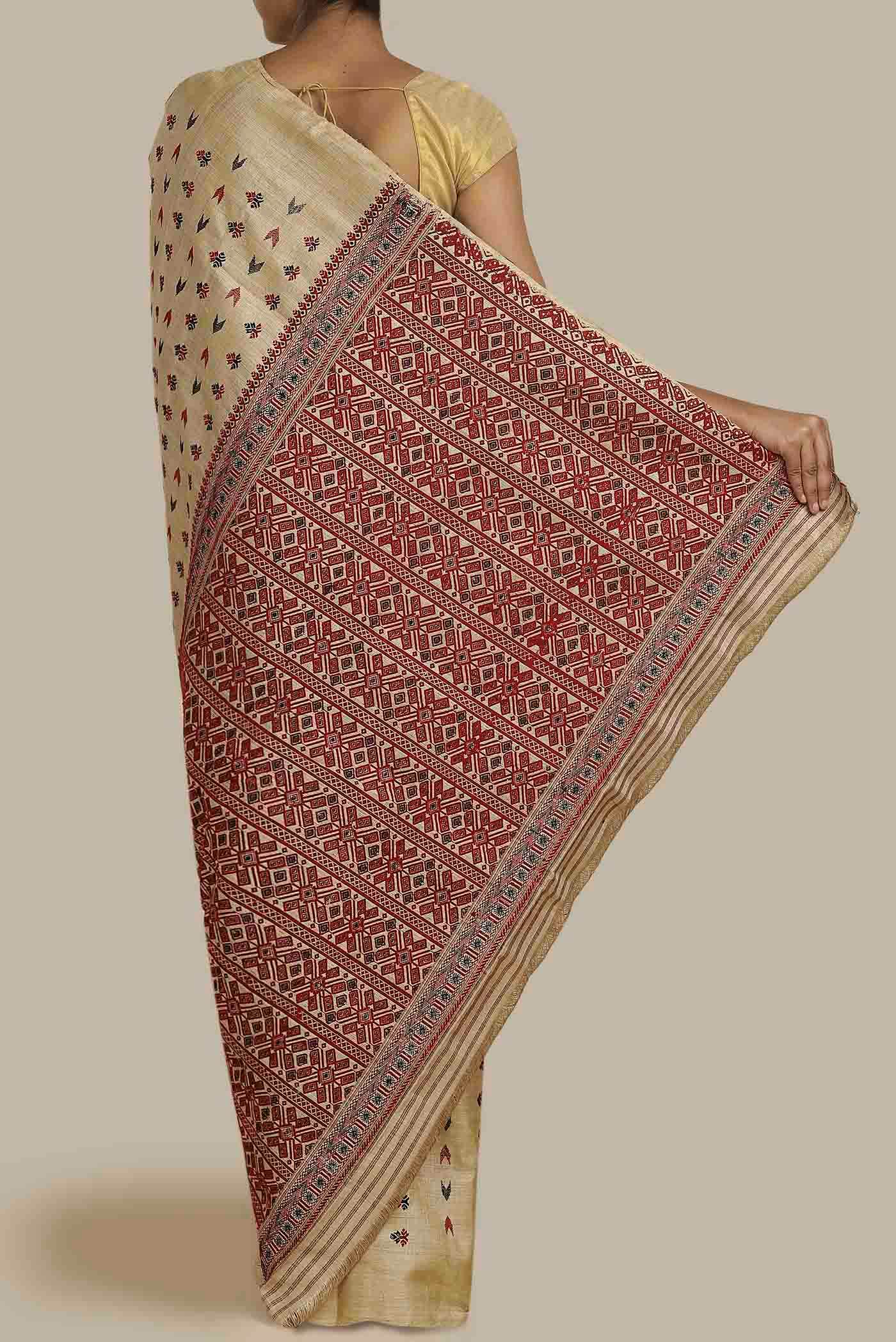 Beige Assam Silk Saree