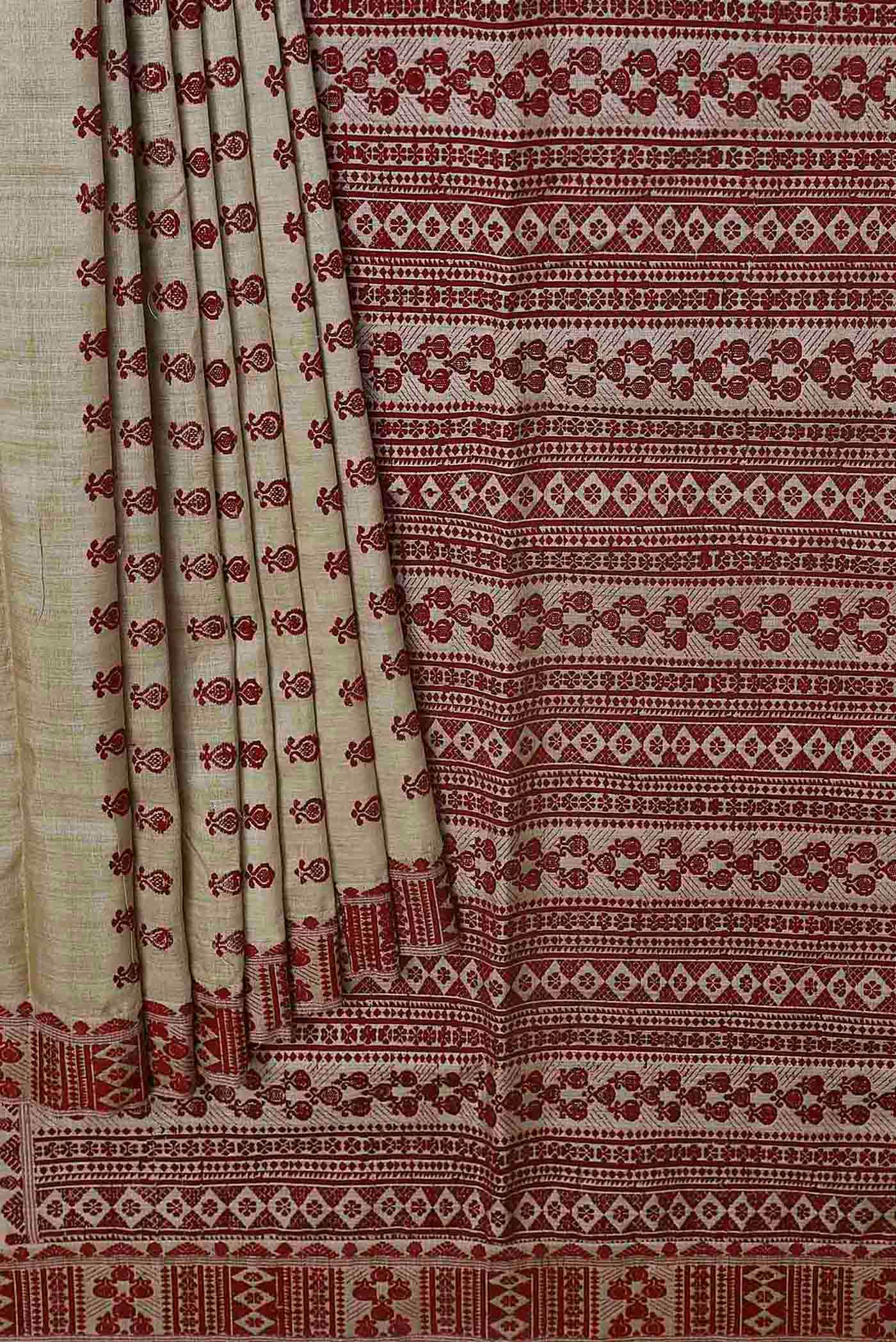 Beige Assam Silk Saree
