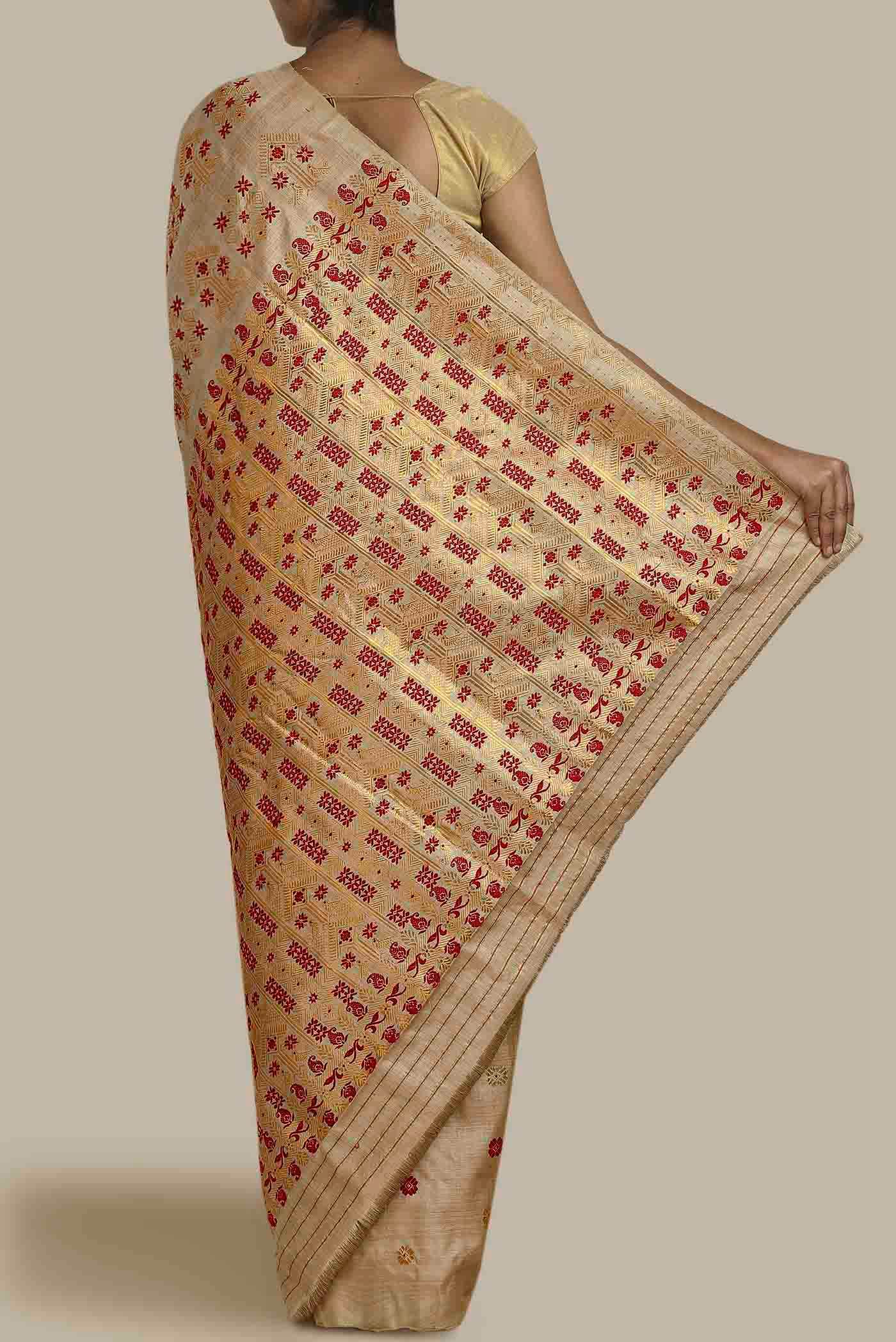 Beige Assam Silk Saree