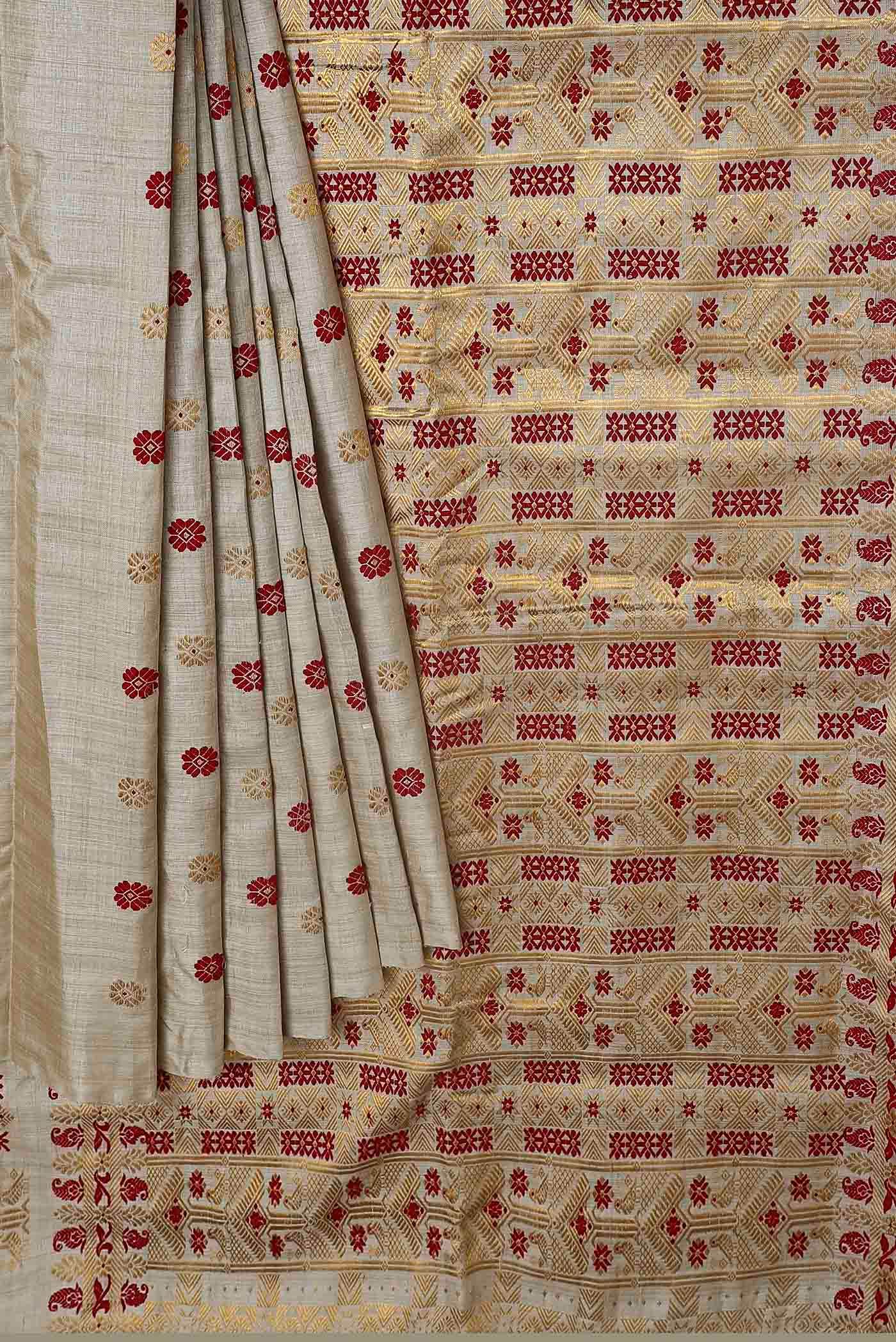 Beige Assam Silk Saree