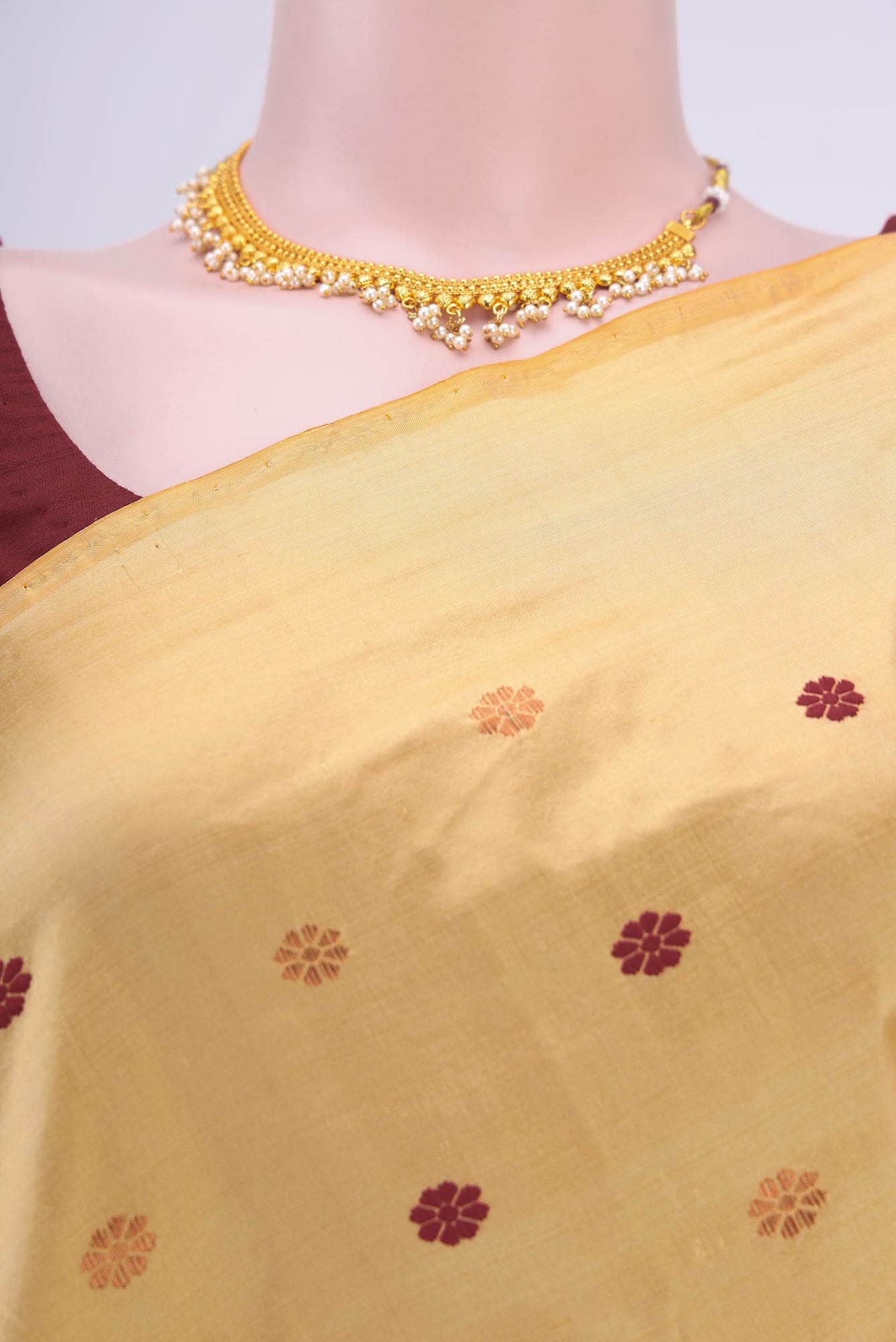Cream Assam Silk Saree