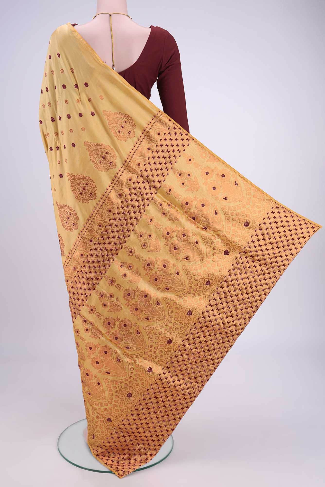 Cream Assam Silk Saree