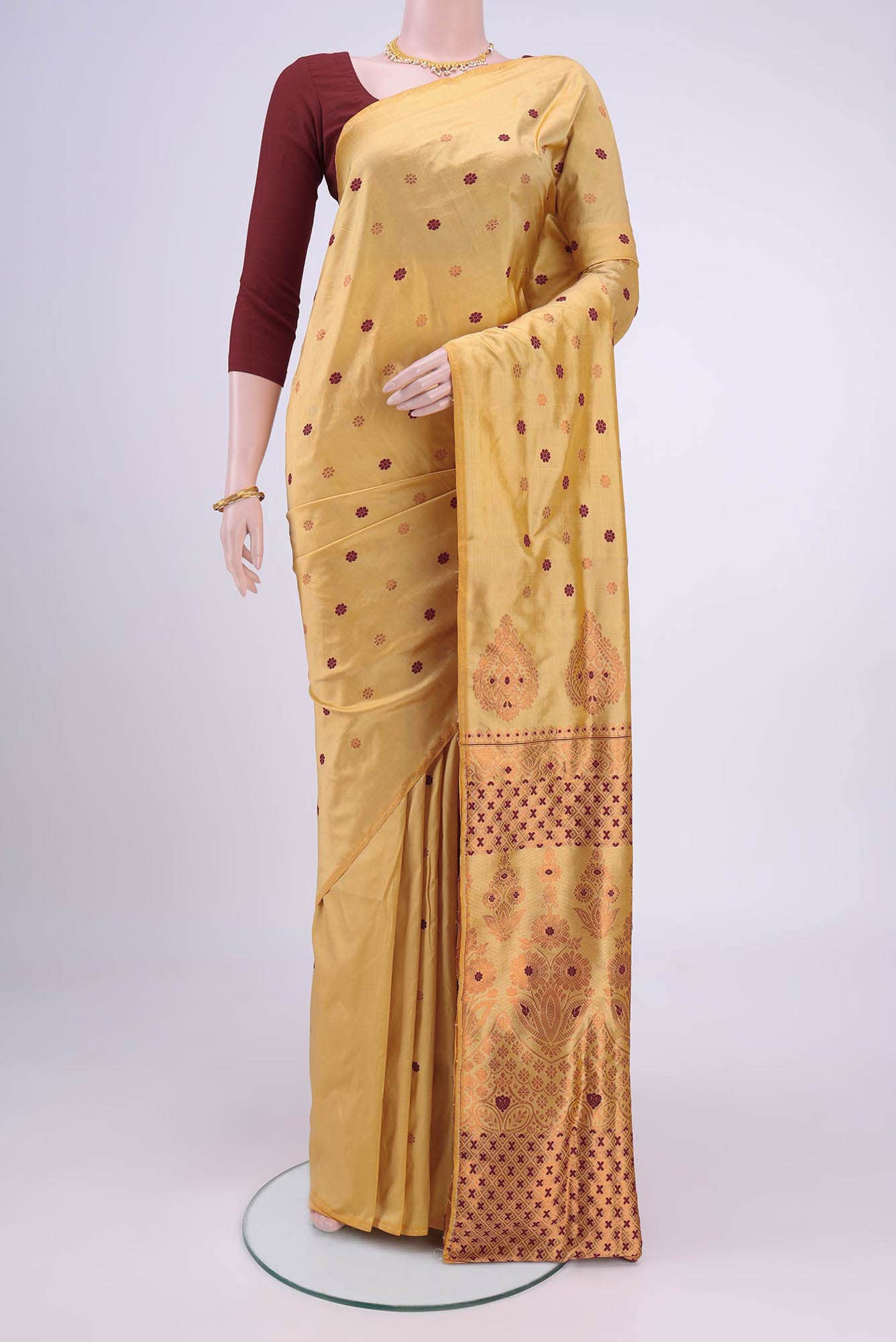 Cream Assam Silk Saree