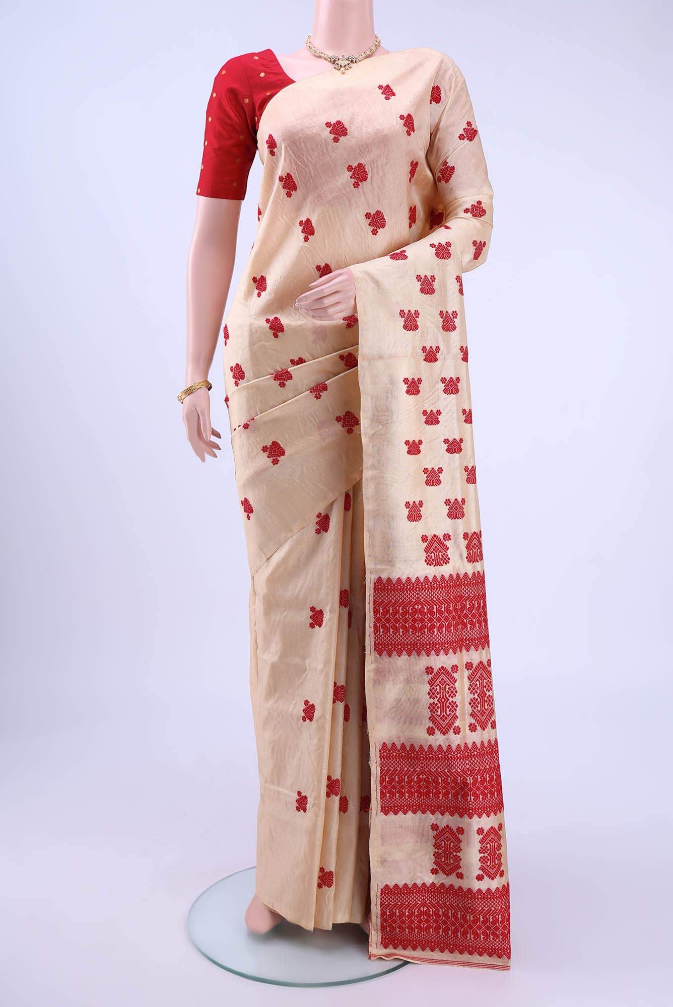 Beige Assam Silk Saree