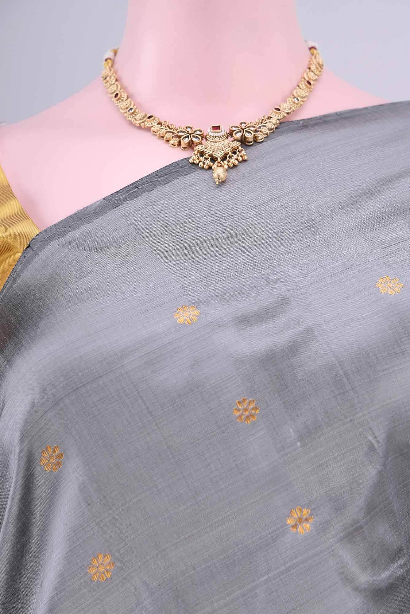 Grey Assam Silk Saree