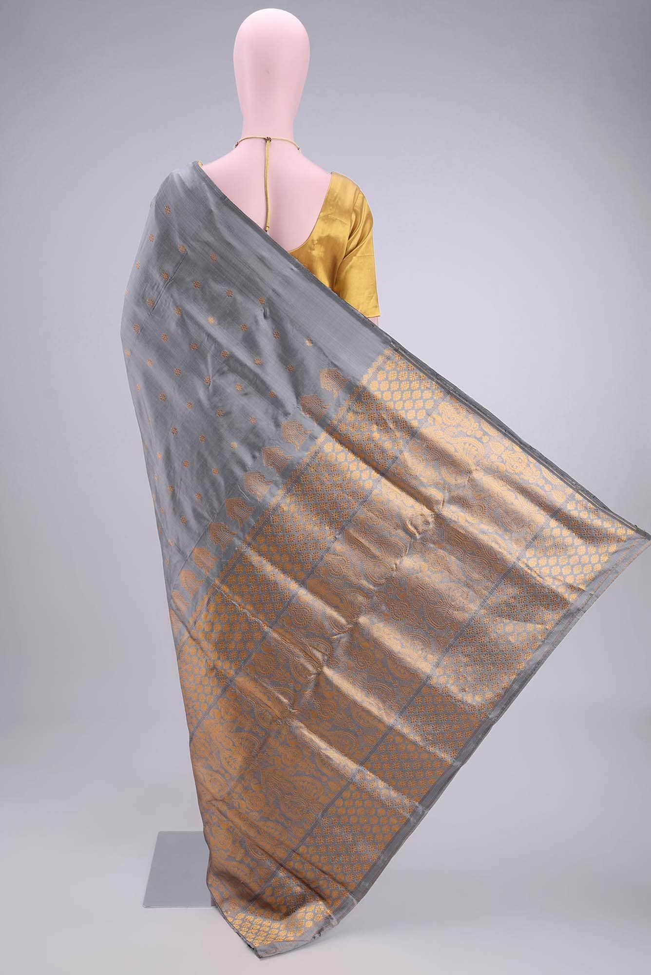 Grey Assam Silk Saree