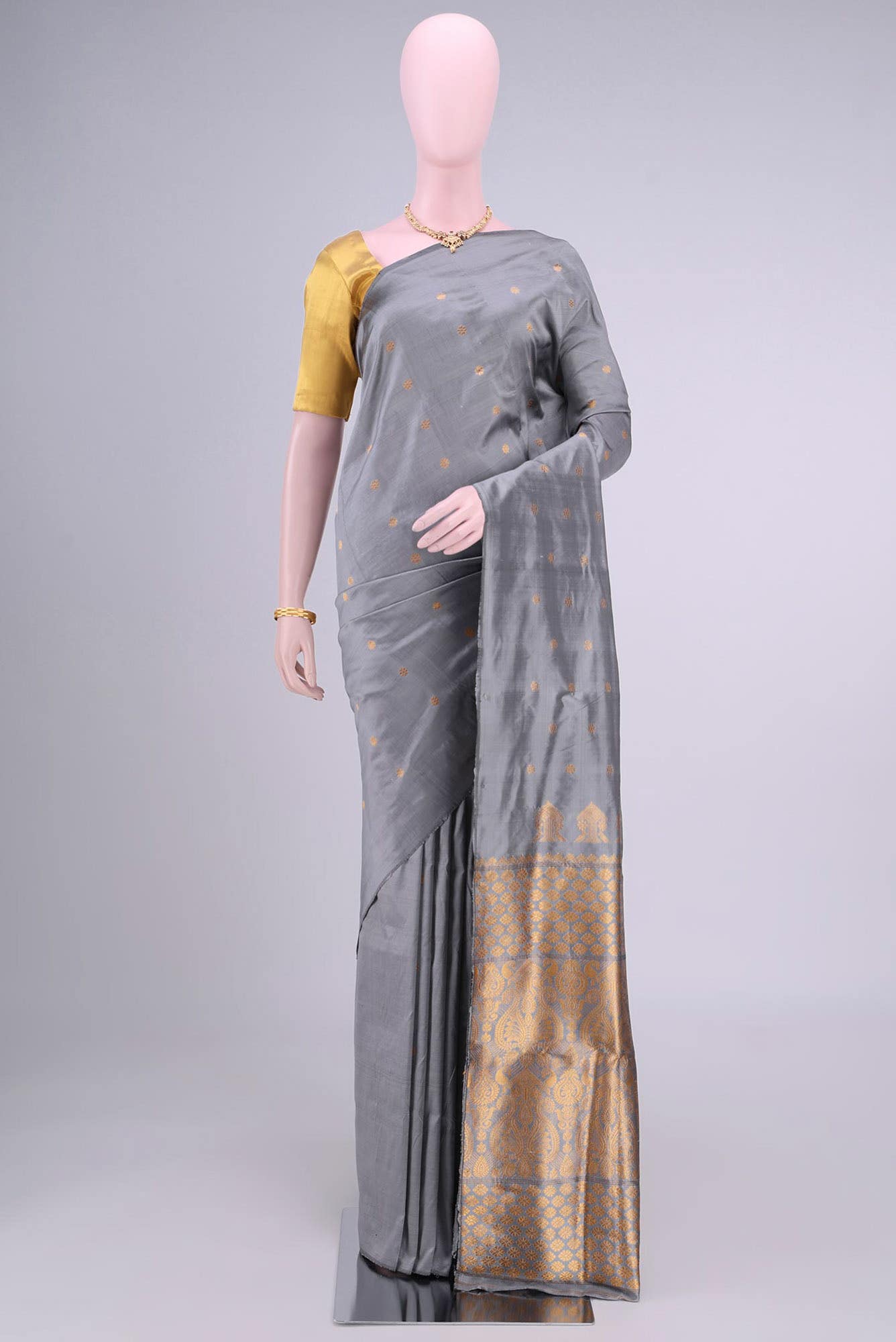 Grey Assam Silk Saree