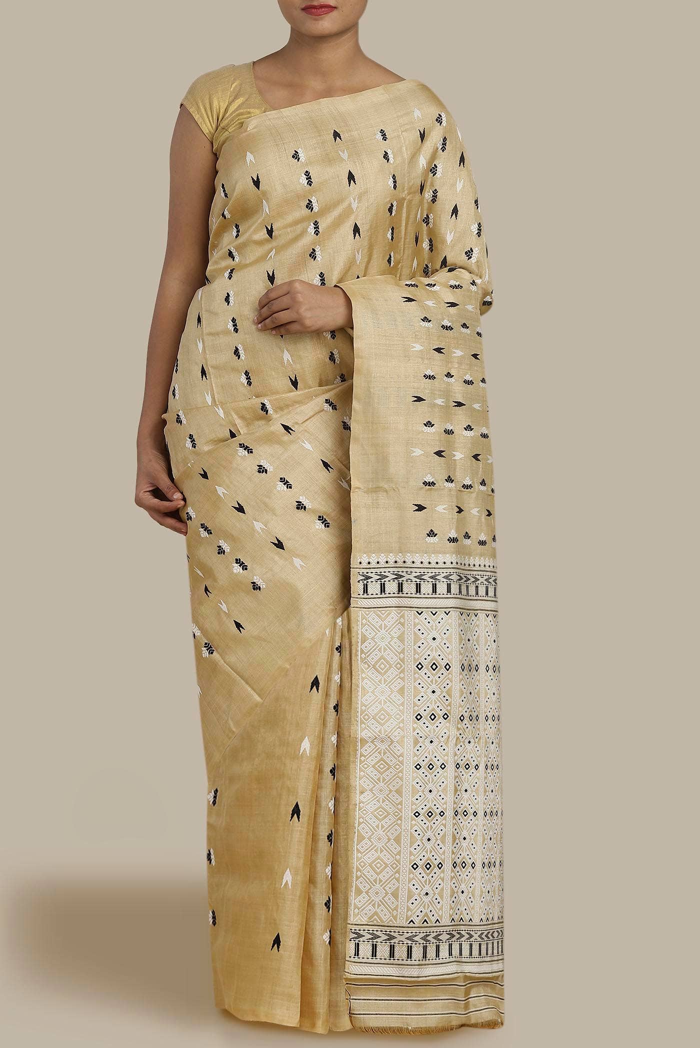 Beige Assam Silk Saree