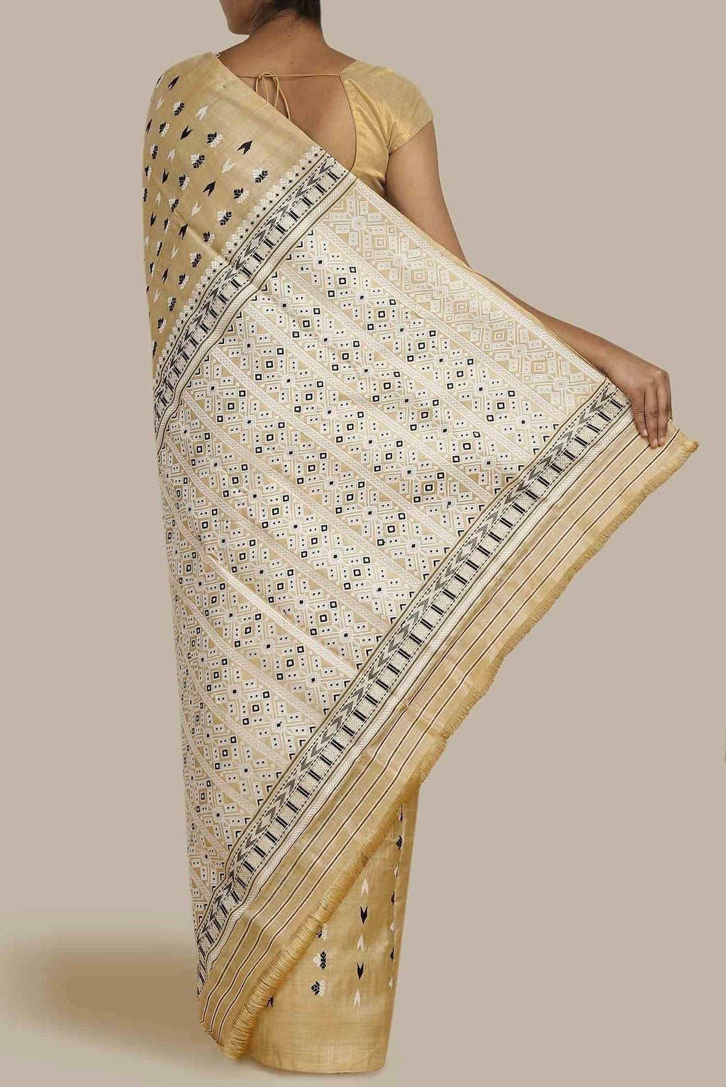Beige Assam Silk Saree