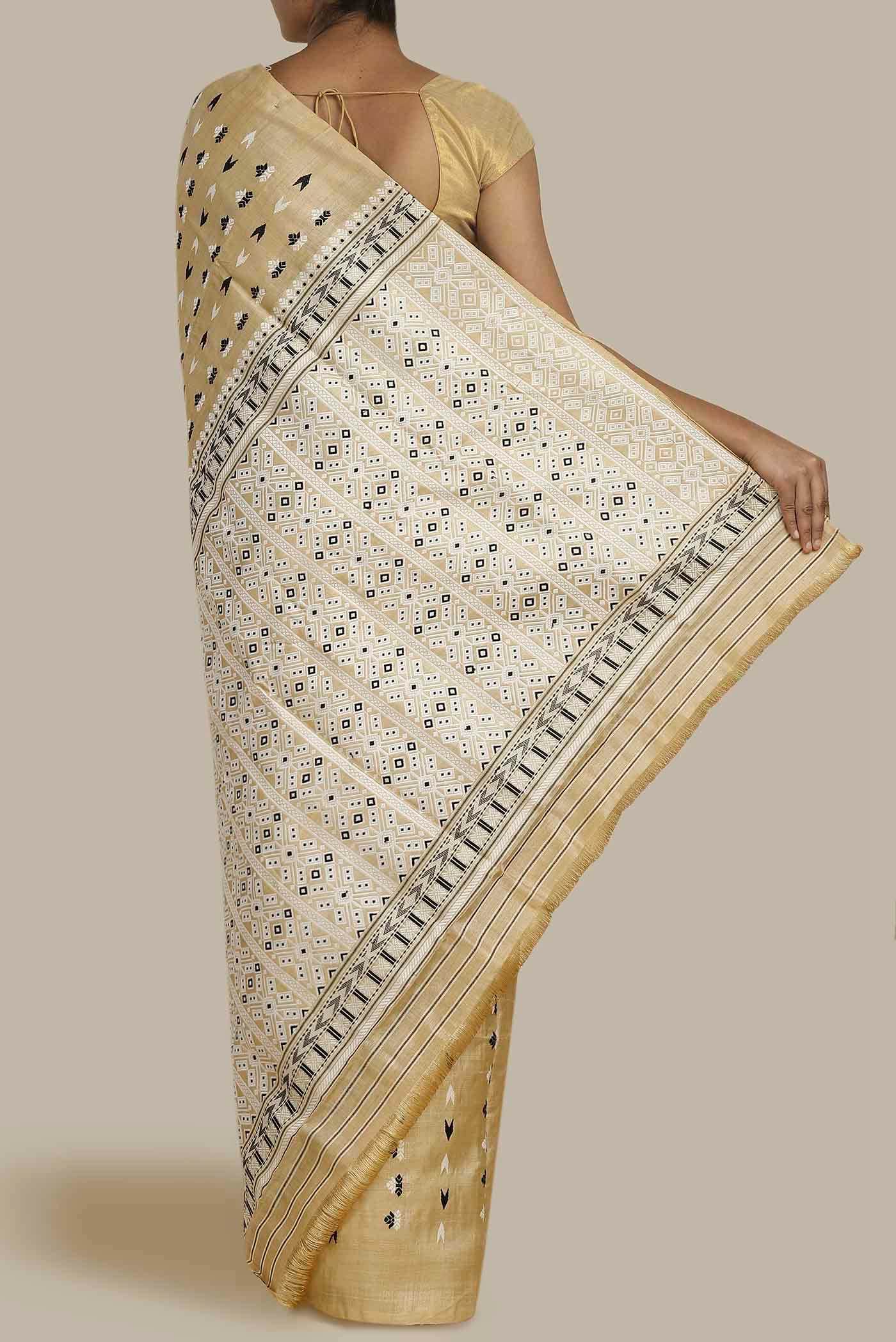 Beige Assam Silk Saree