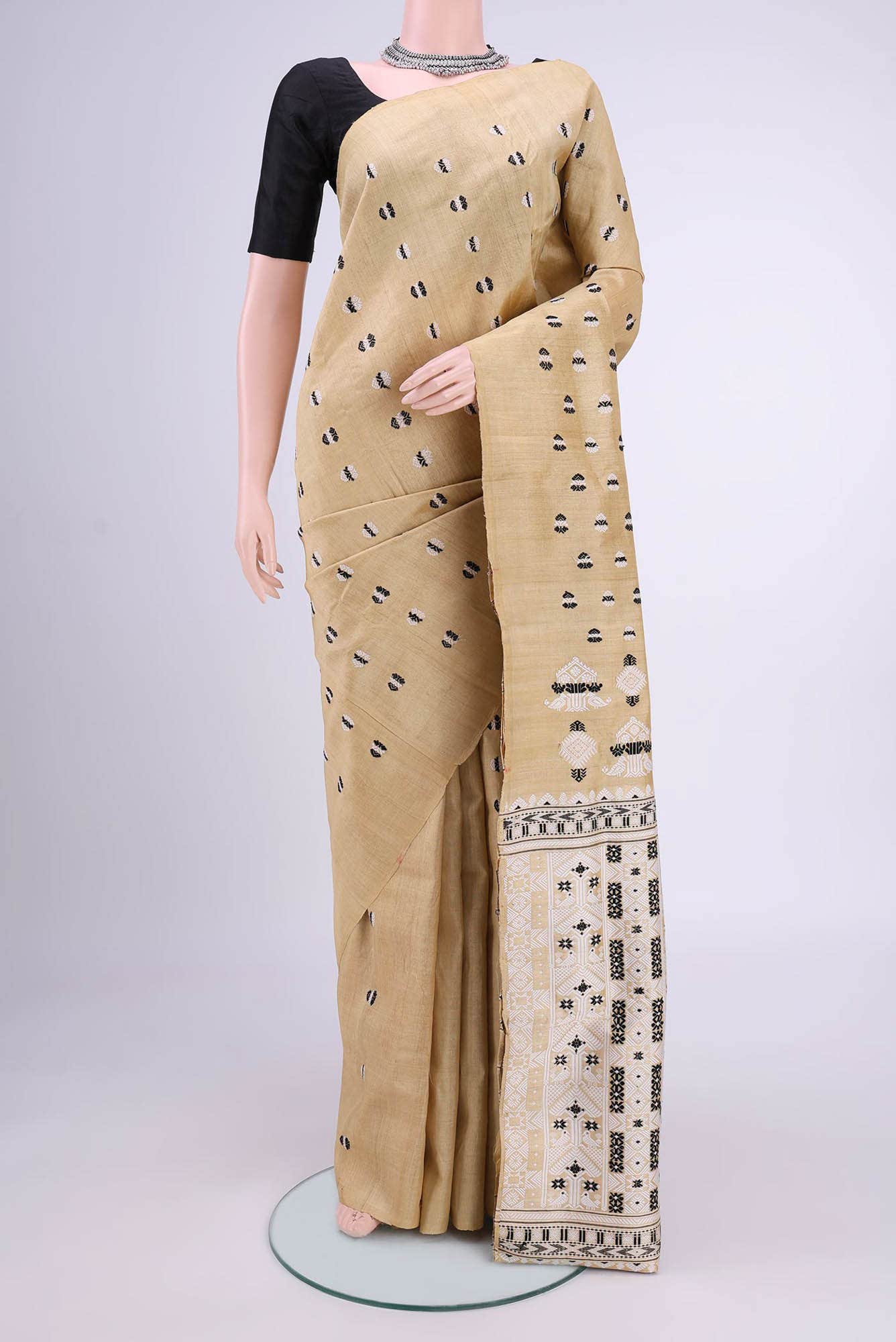 Beige Assam Silk Saree