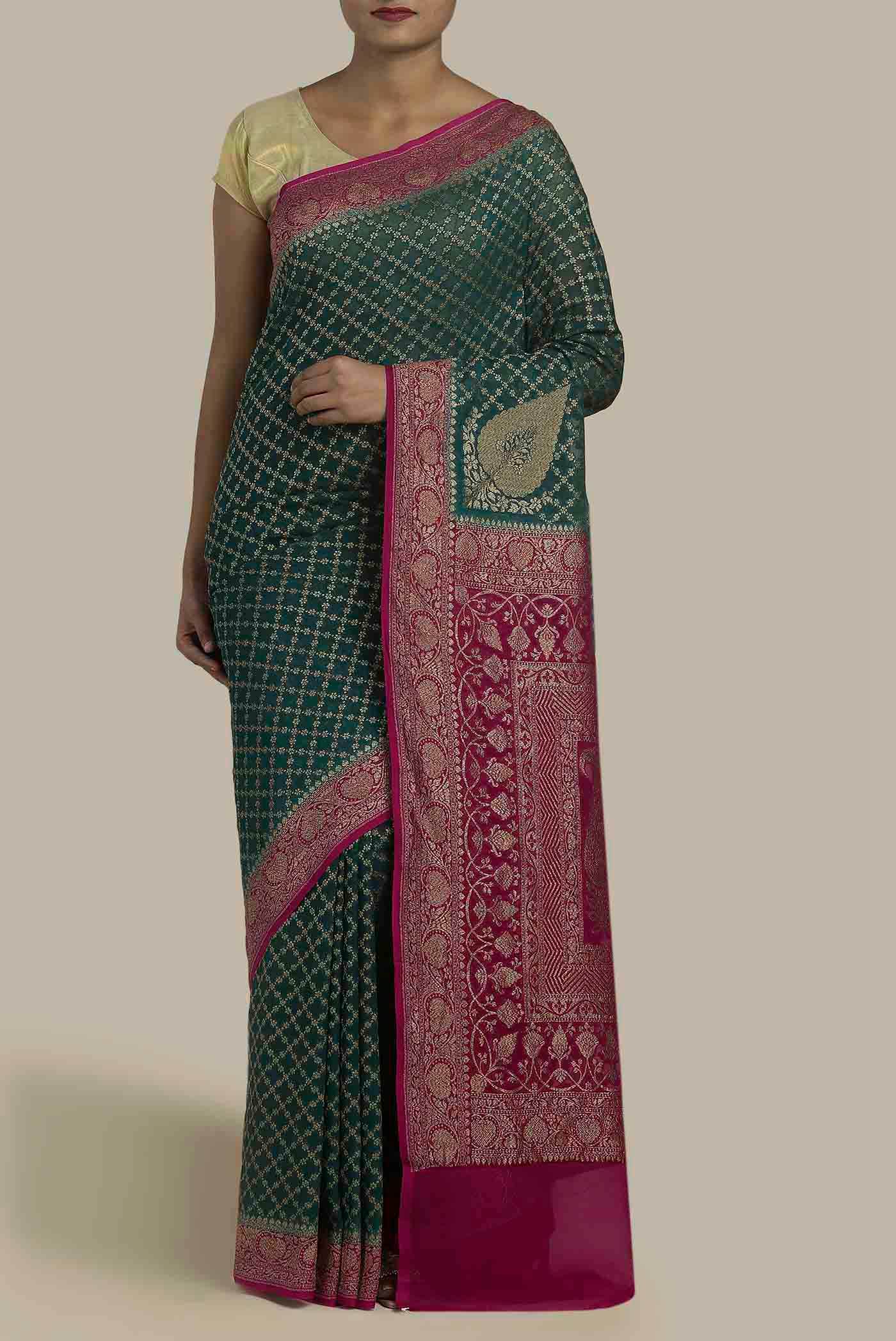 Green Banarasi Georgette Saree