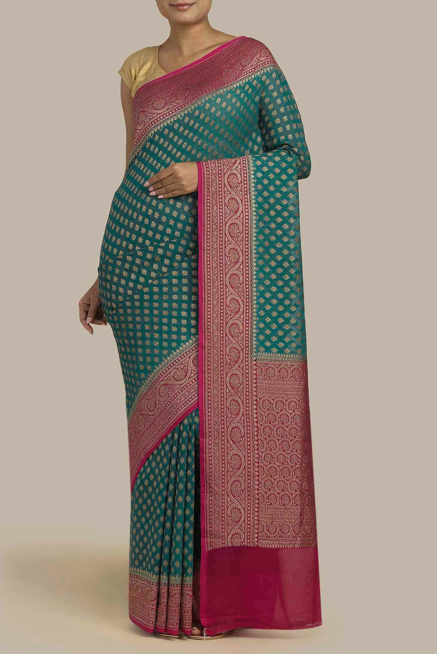 Blue Banarasi Georgette Saree