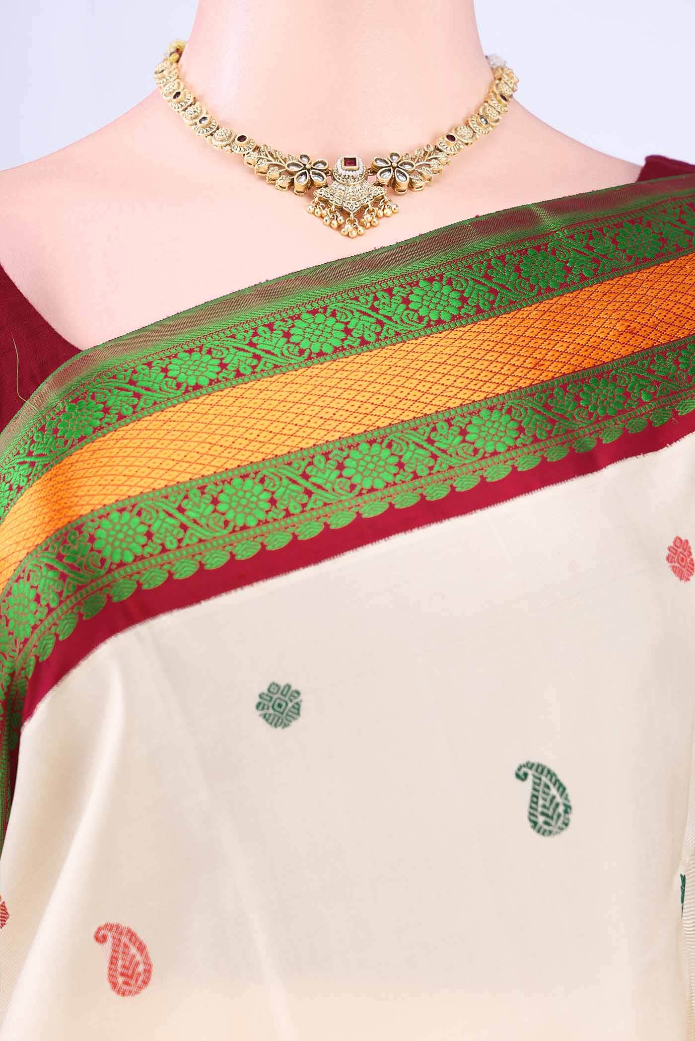 Cream Kanchipuram Silk Saree