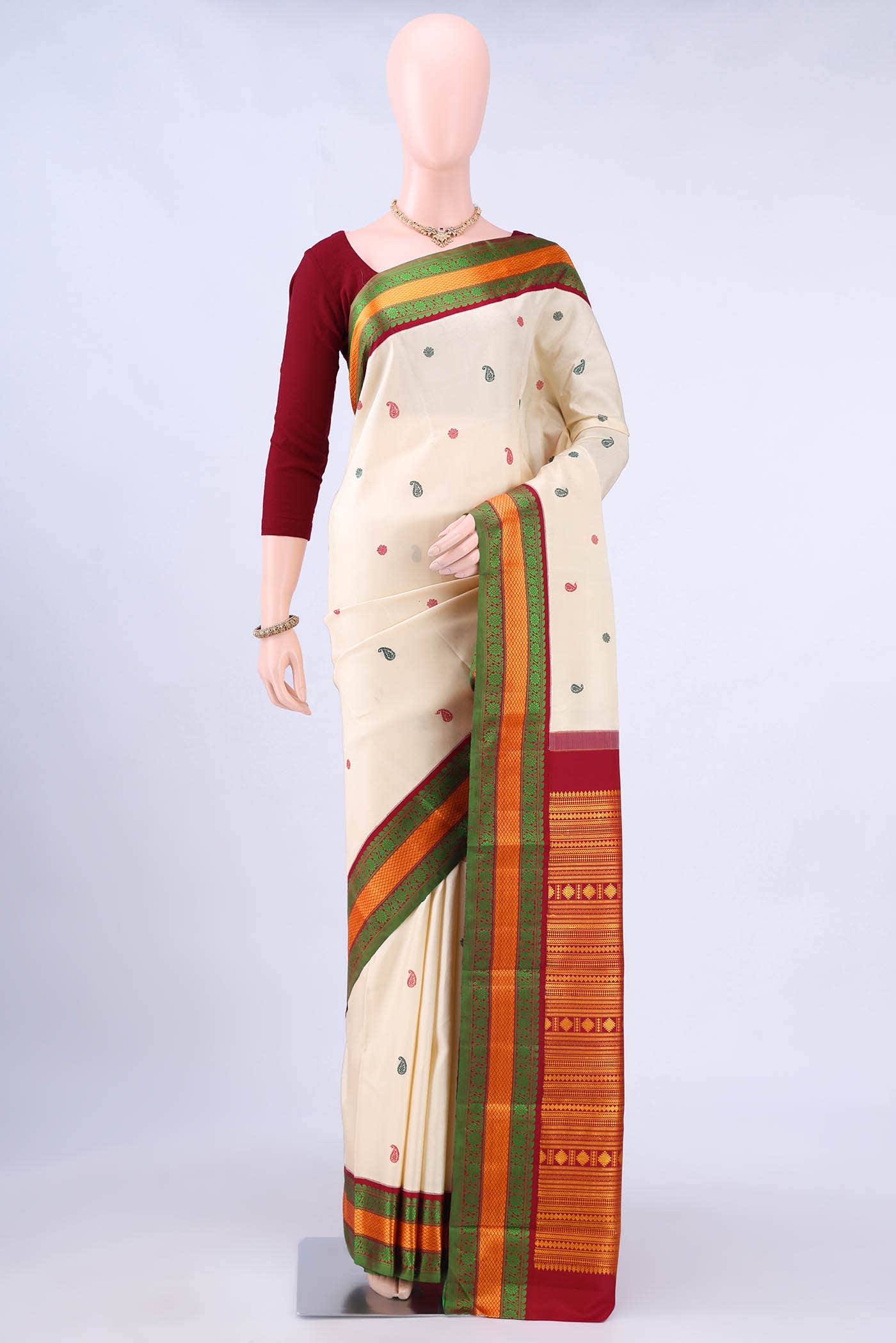 Cream Kanchipuram Silk Saree