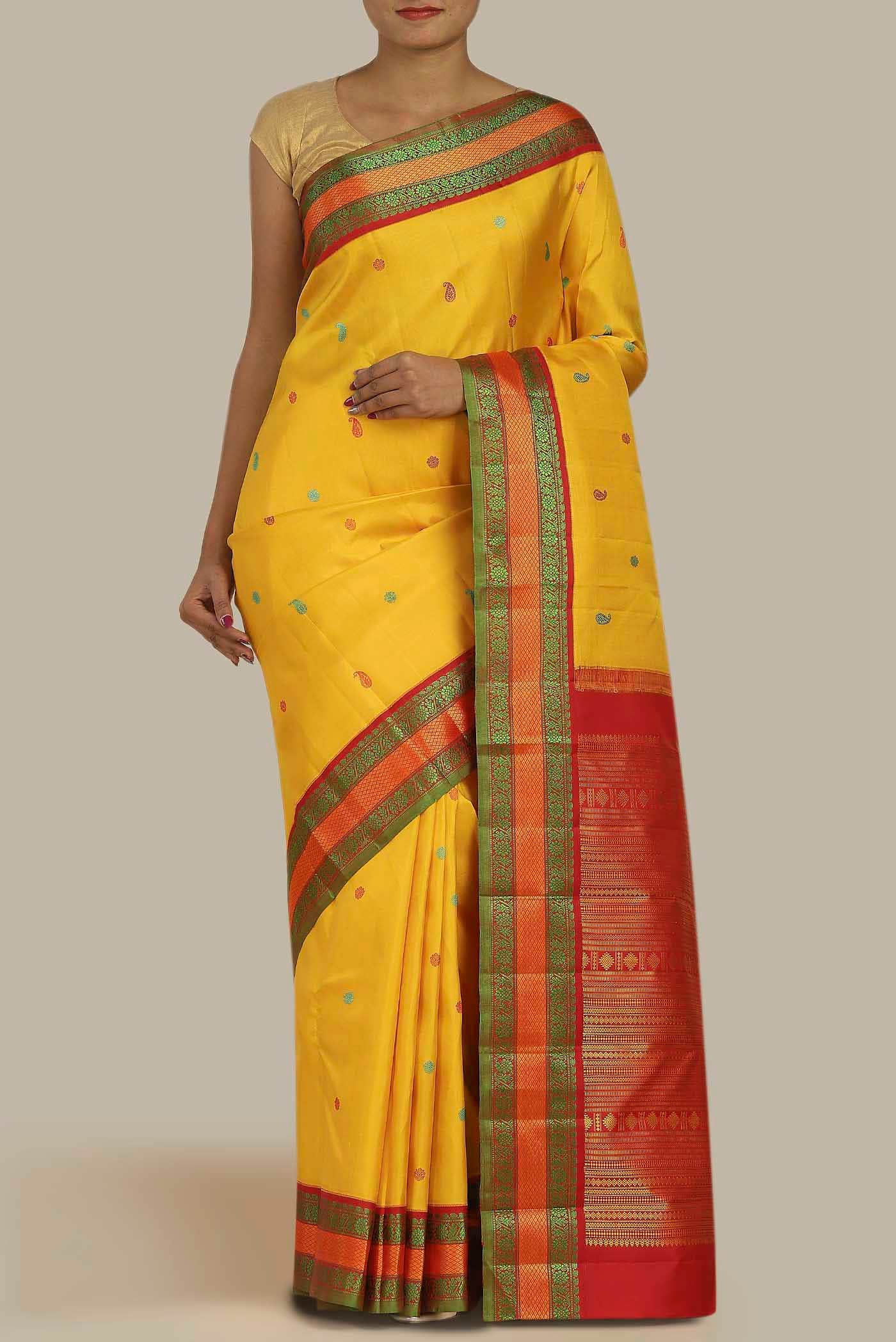 Yellow Kanchipuram Silk Saree