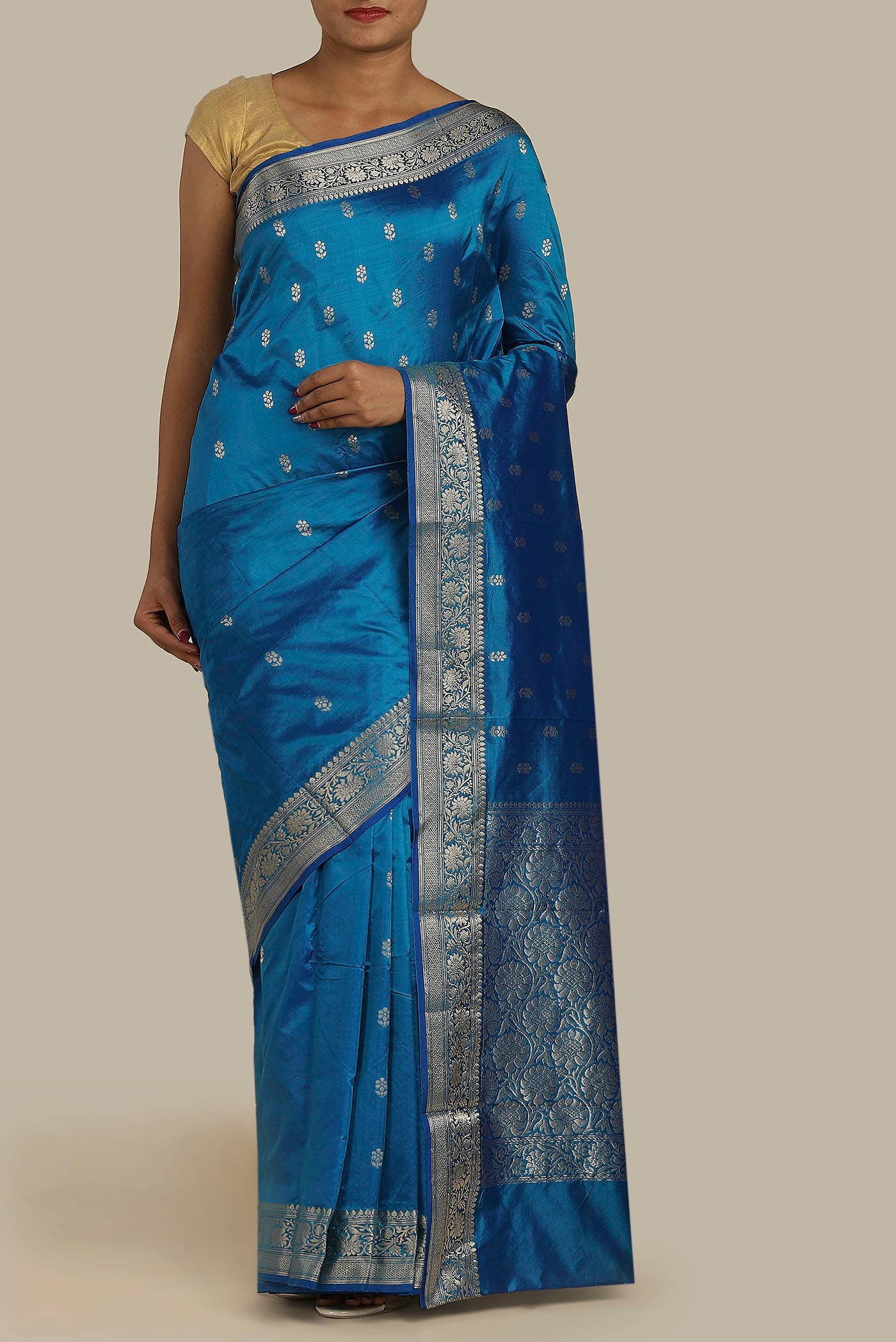Blue Banarasi Katan Silk Saree