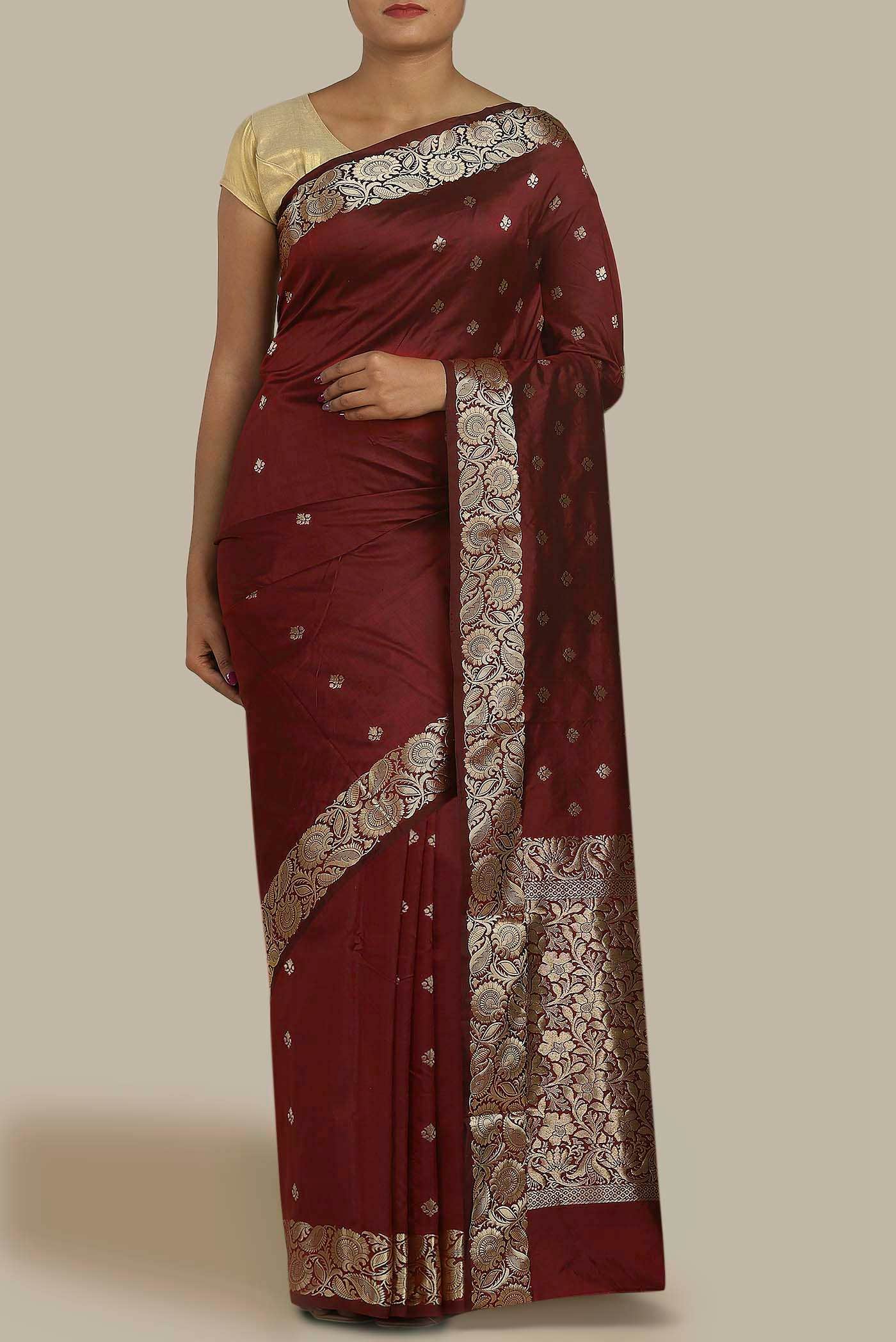 Maroon Banarasi Katan Silk Saree
