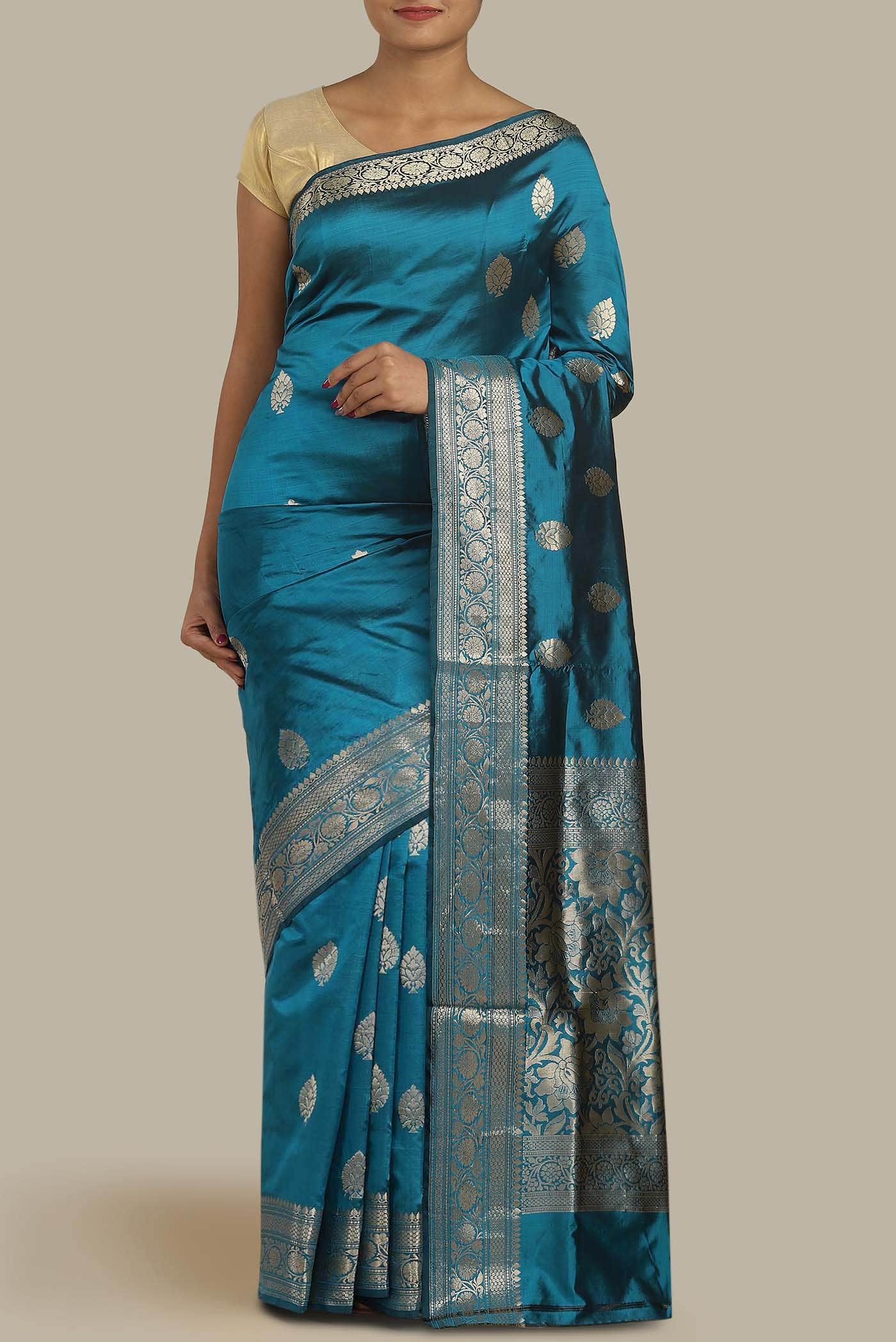 Blue Banarasi Katan Silk Saree