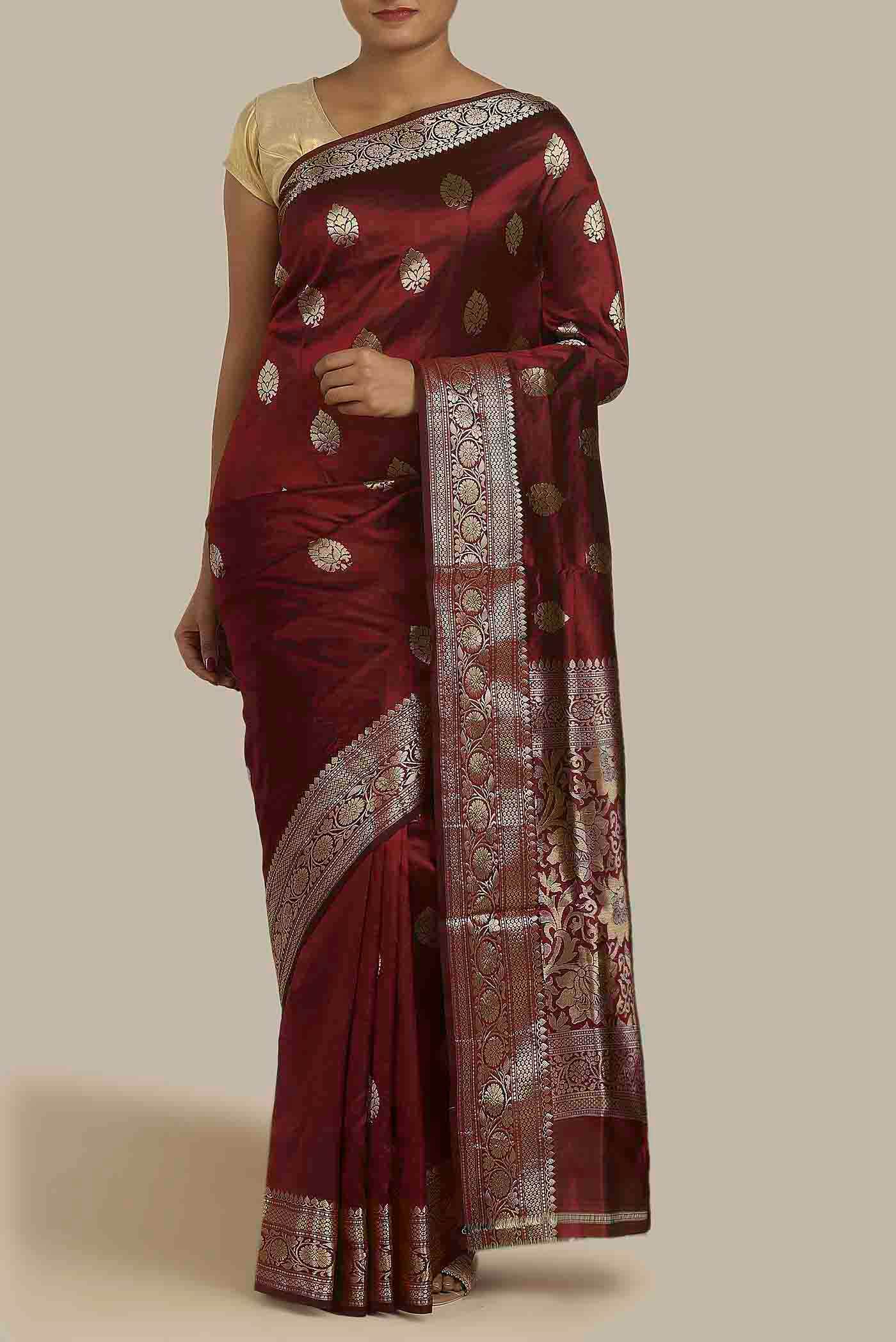 Maroon Banarasi Katan Silk Saree