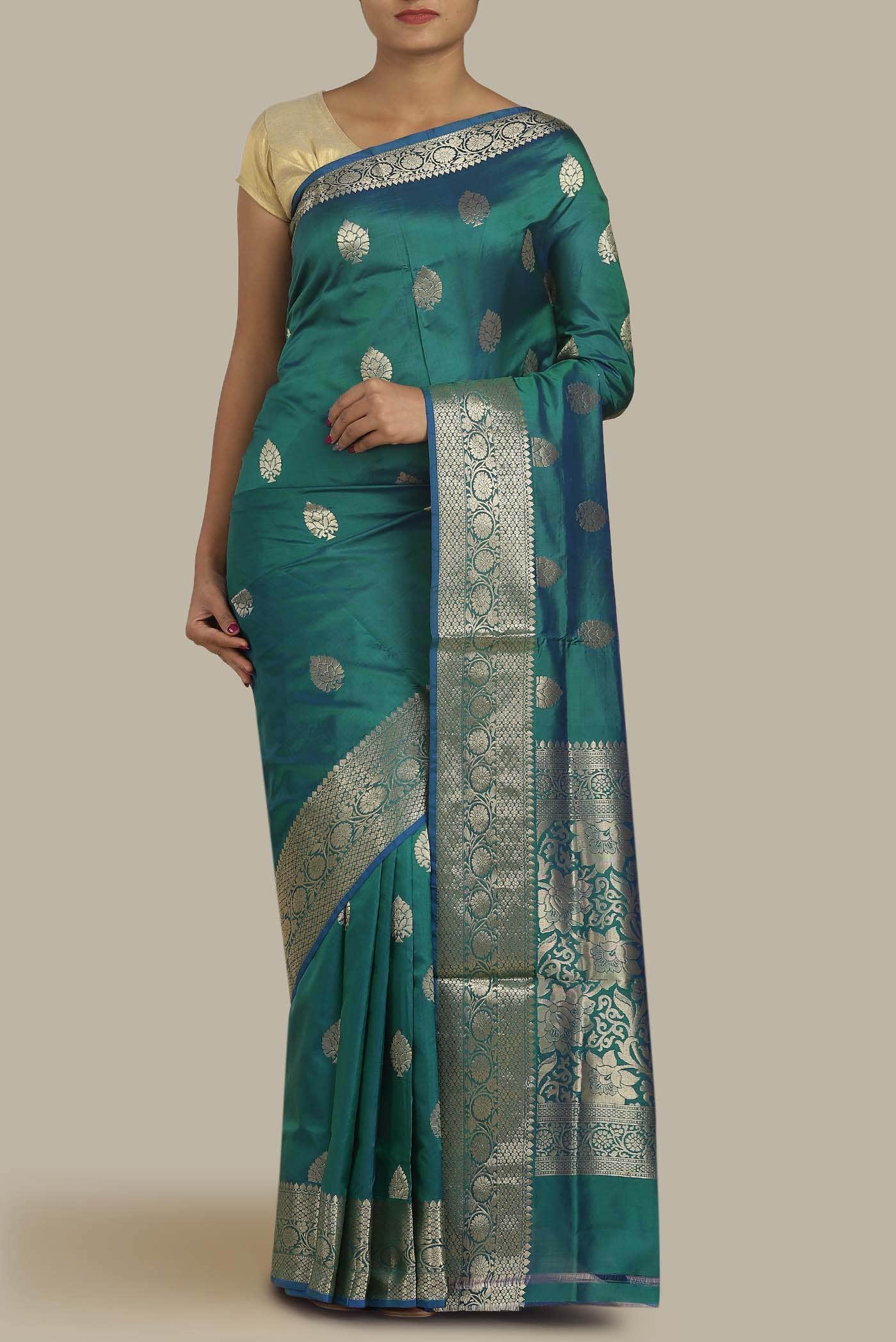 Blue with Green Dual Tone Banarasi Katan Silk Saree