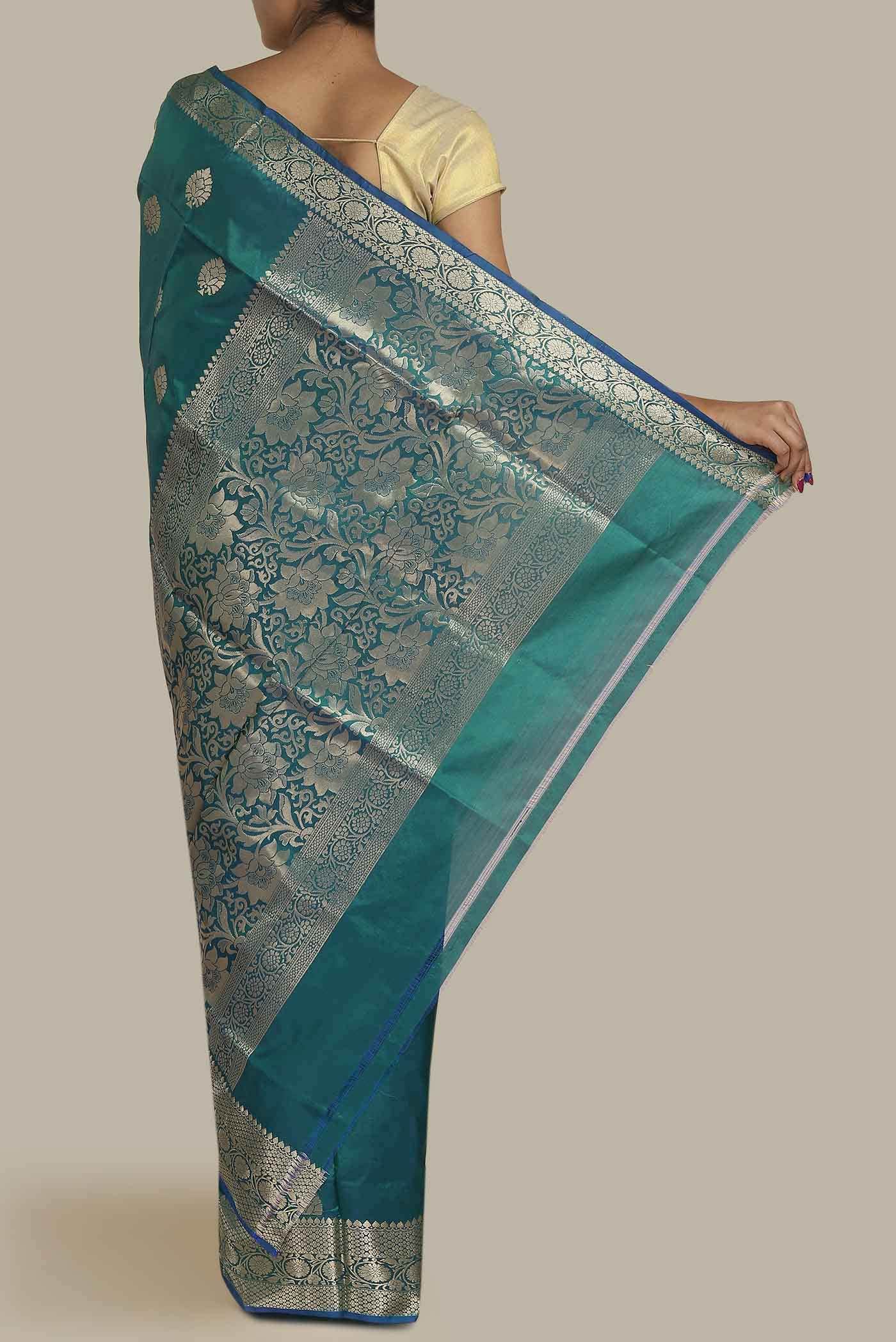 Blue with Green Dual Tone Banarasi Katan Silk Saree