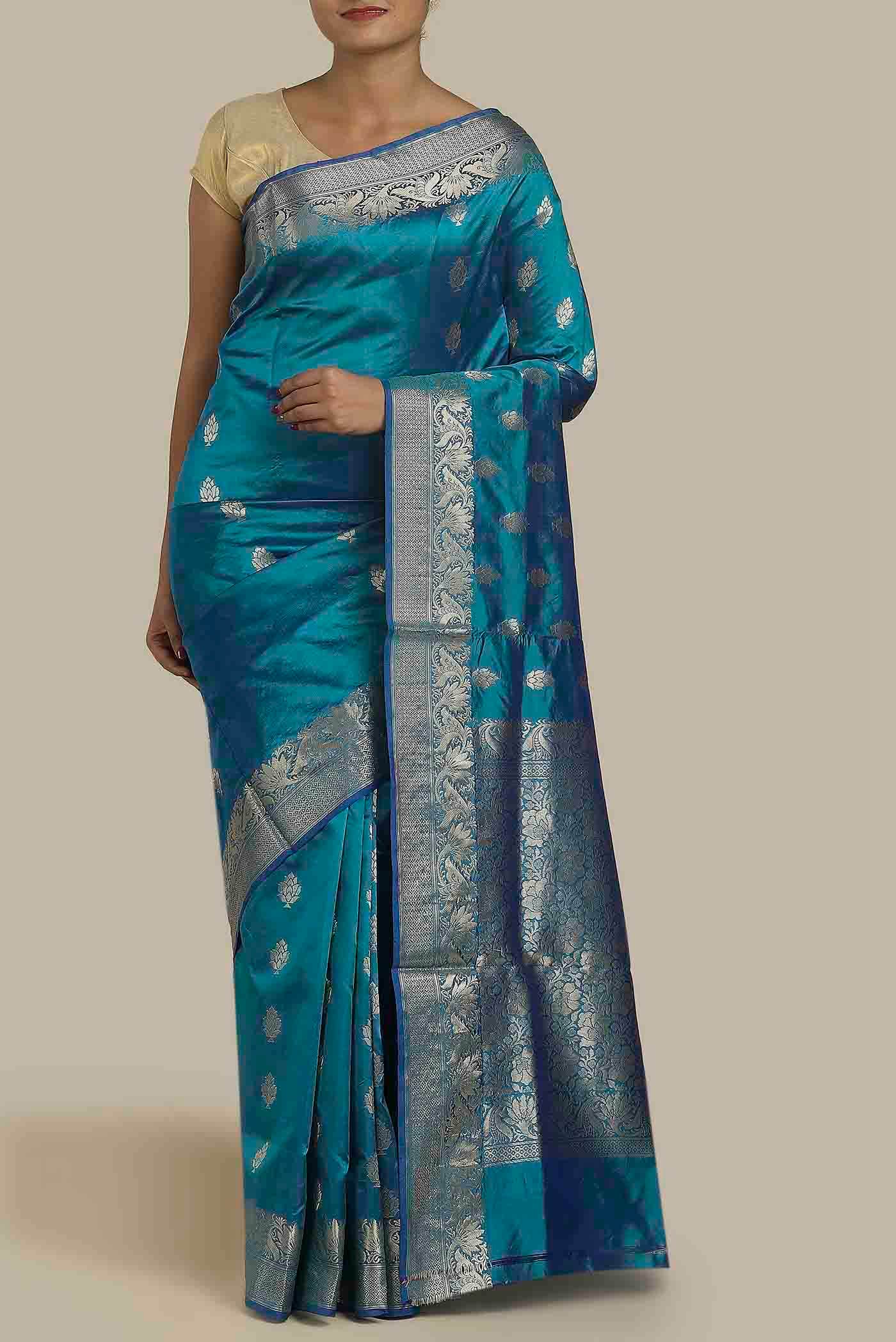Blue Banarasi Katan Silk Saree