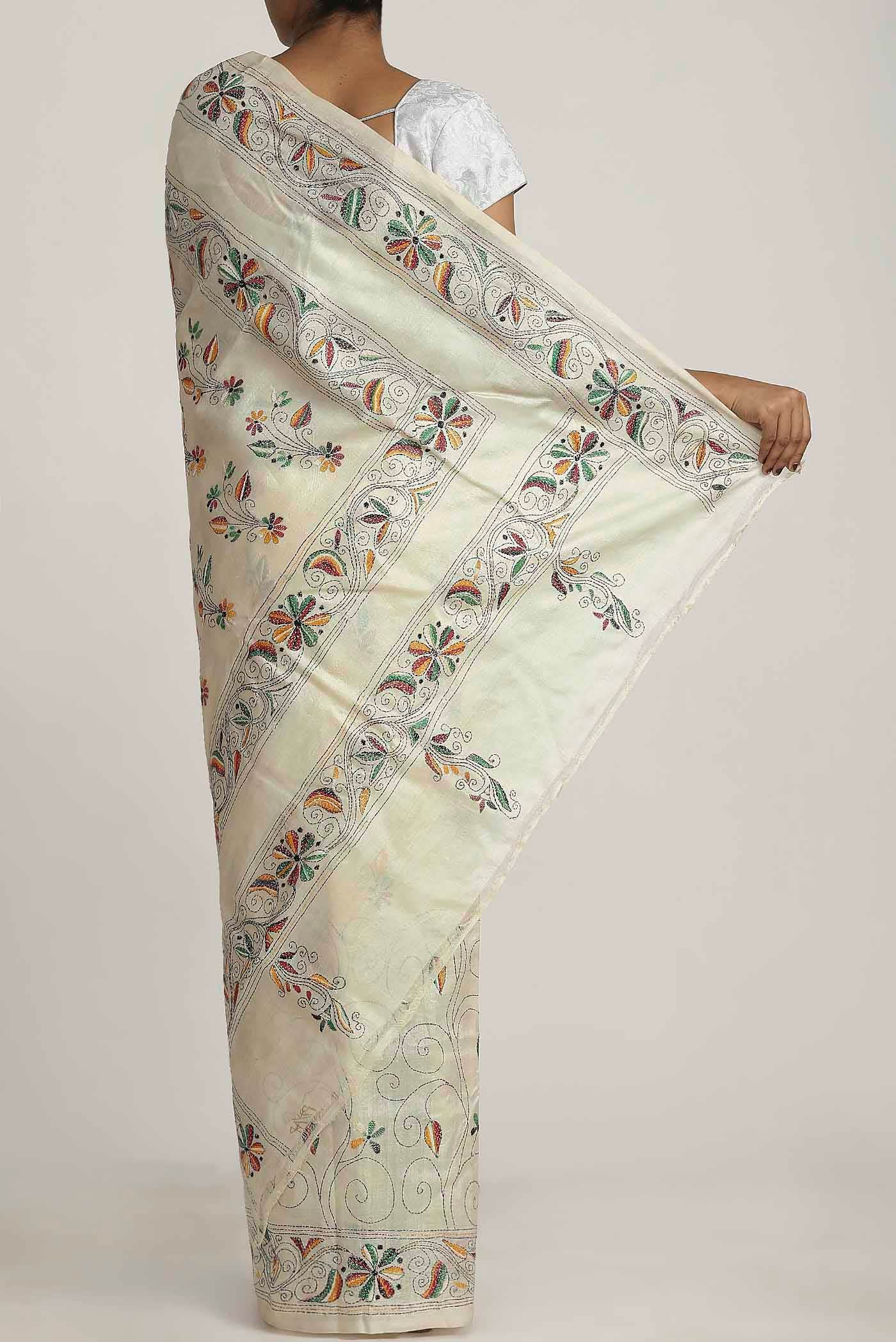 Cream Tussar Silk Saree