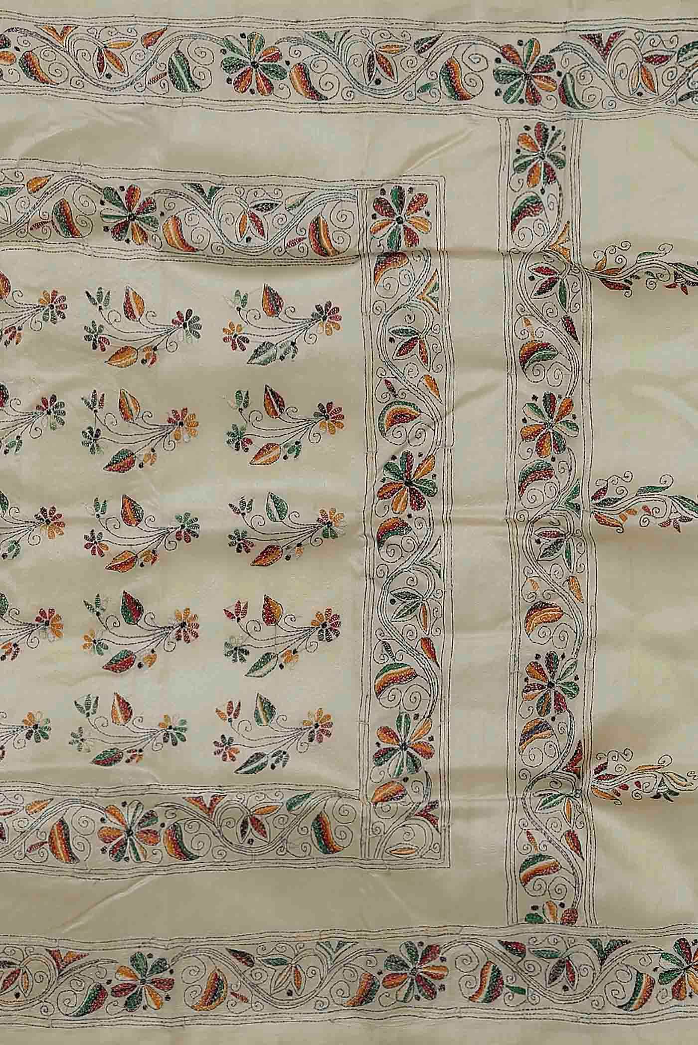 Cream Tussar Silk Saree