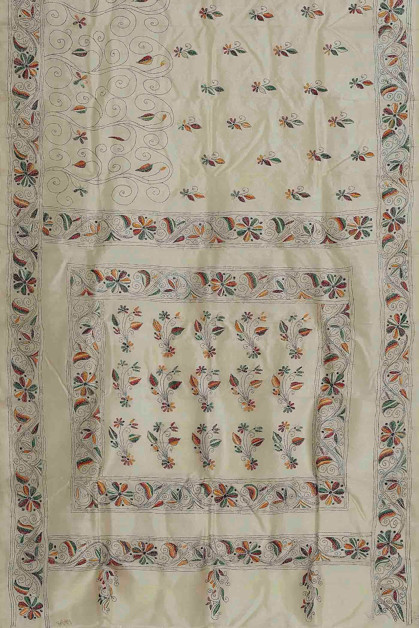 Cream Tussar Silk Saree