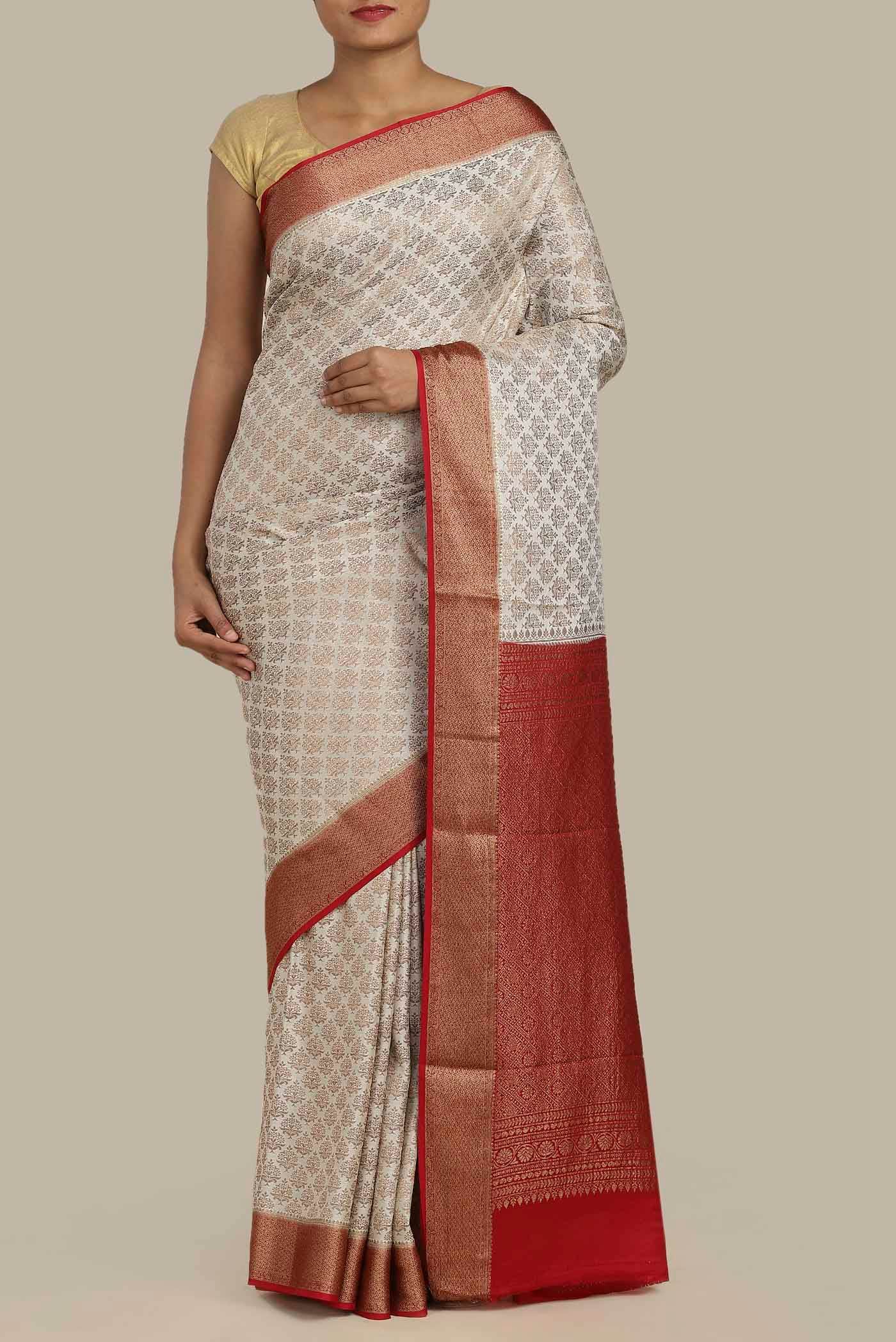 Cream Mysore Crepe Saree