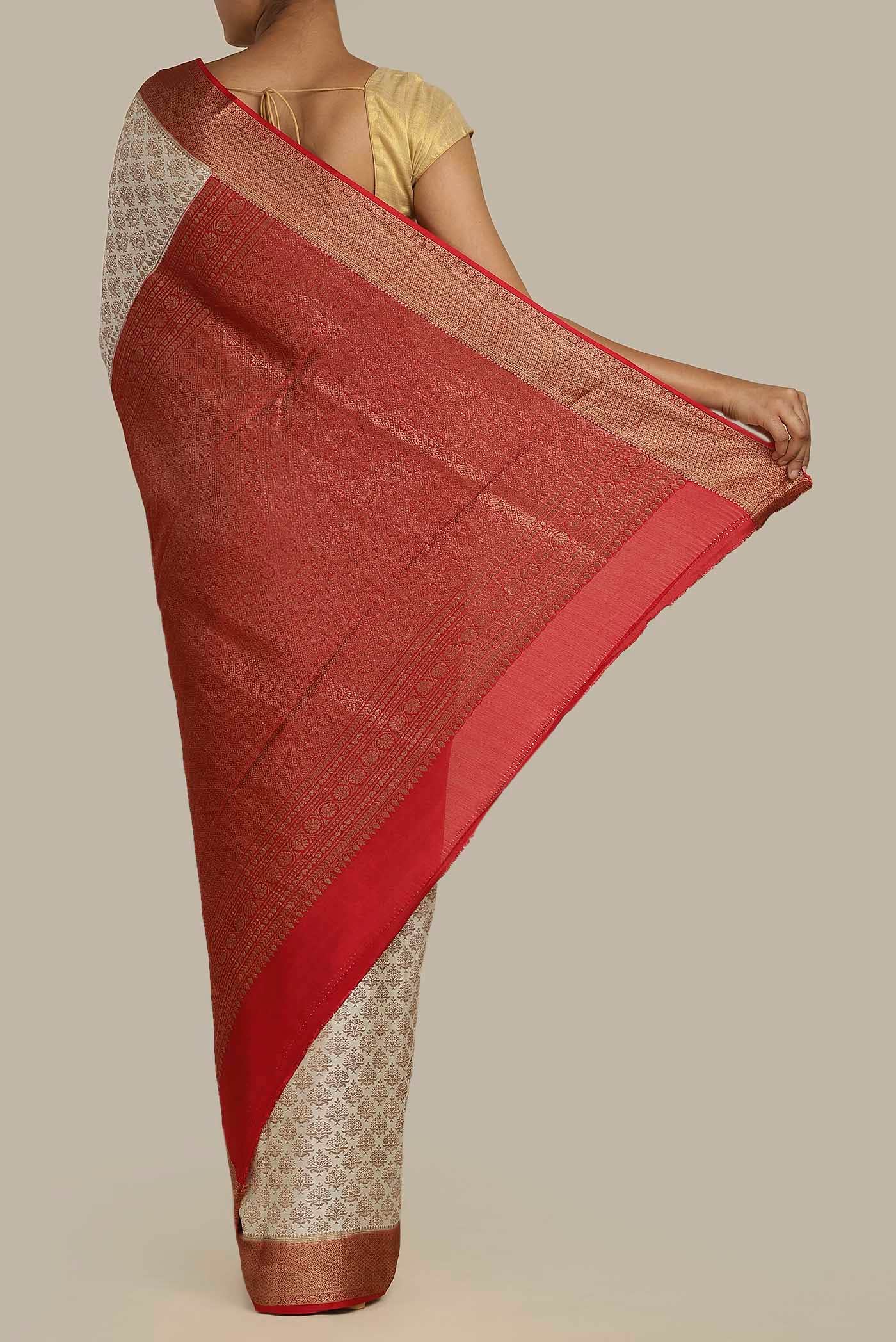 Cream Mysore Crepe Saree