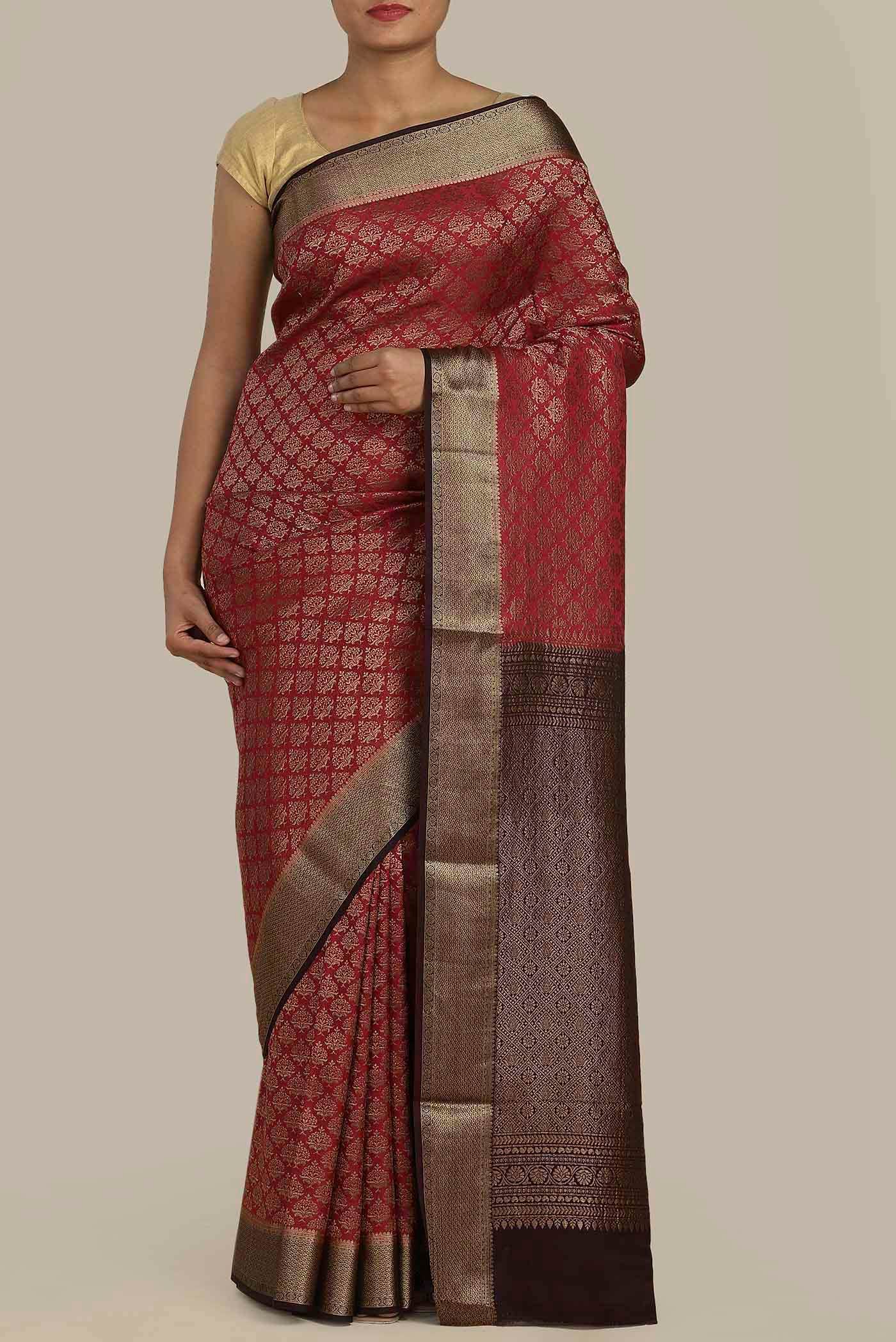 Red Mysore Crepe Saree