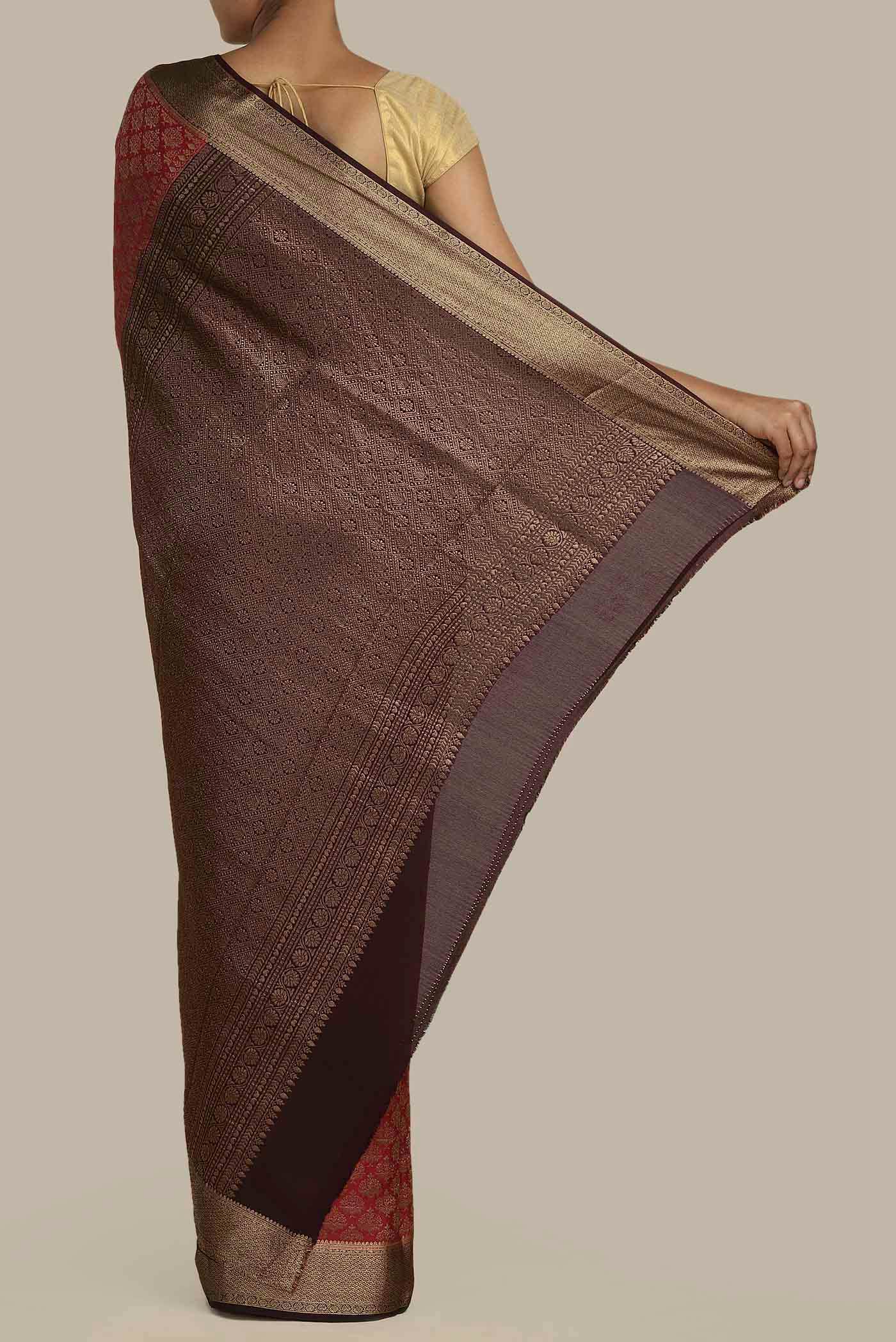 Red Mysore Crepe Saree