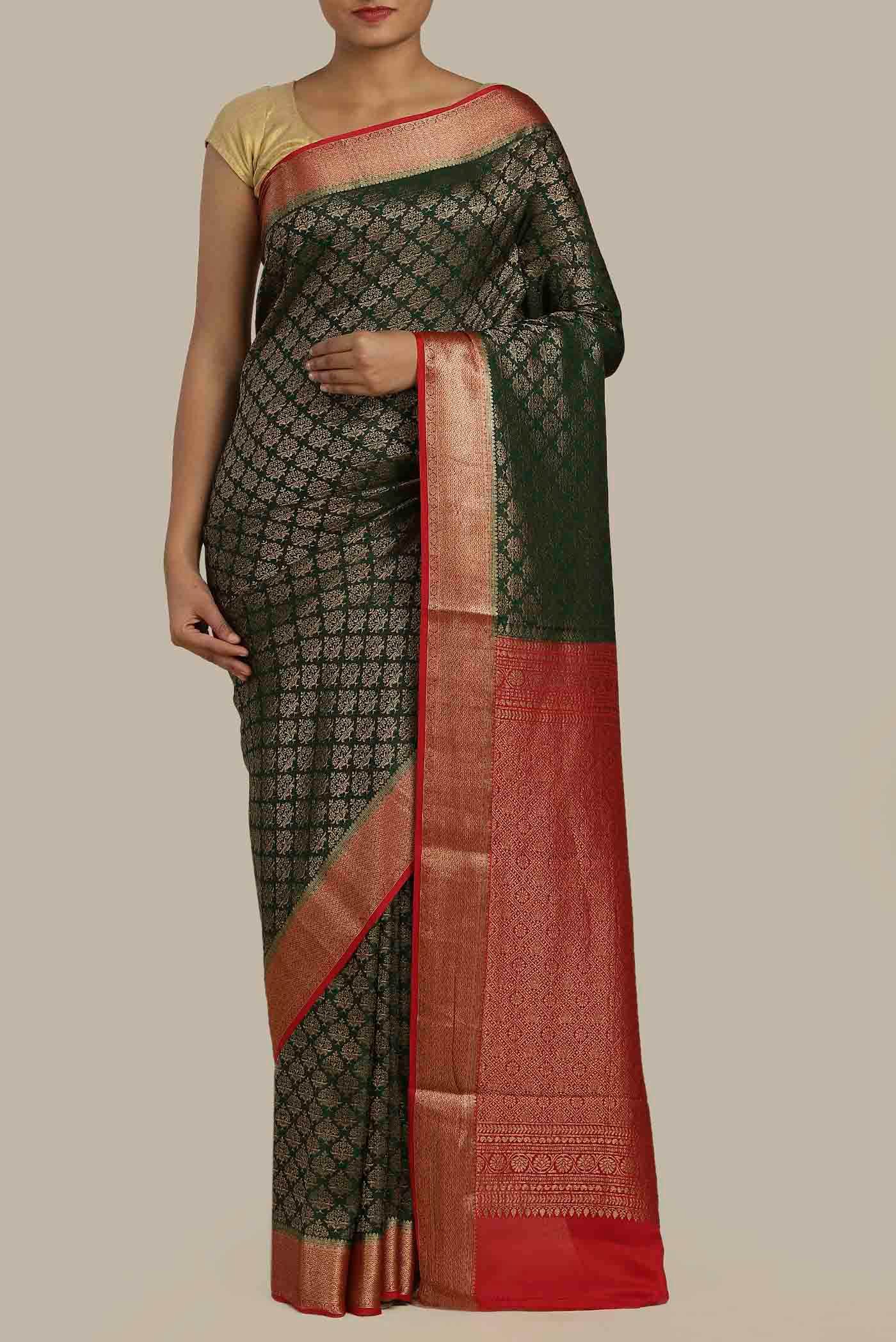 Bottle Green Mysore Crepe Saree