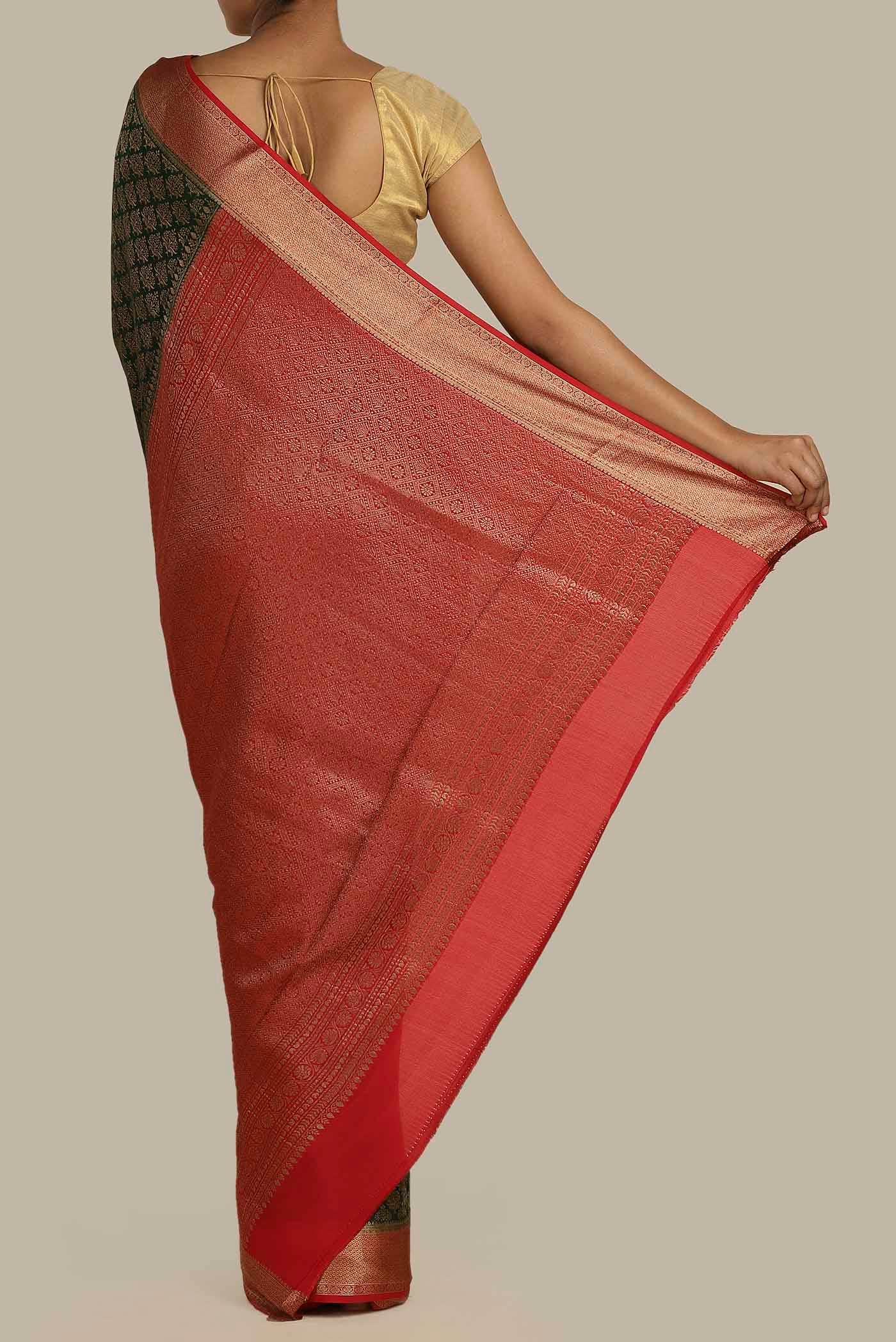 Bottle Green Mysore Crepe Saree