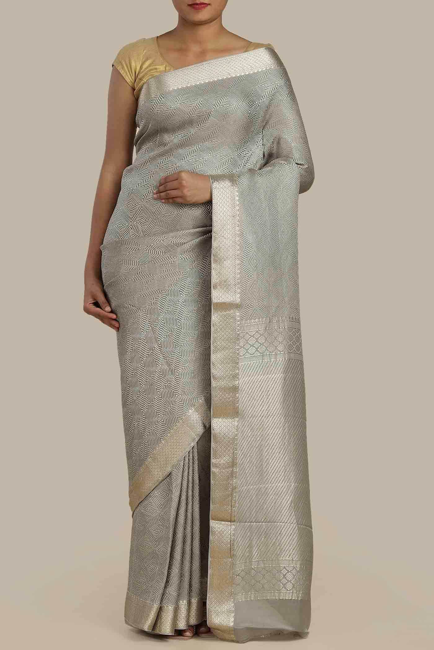 Grey Mysore Crepe Saree