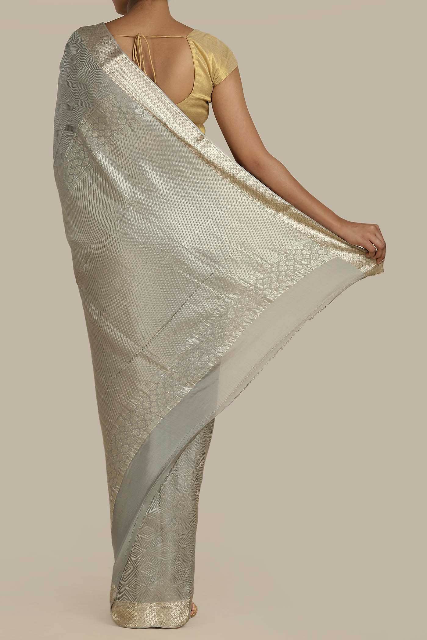 Grey Mysore Crepe Saree